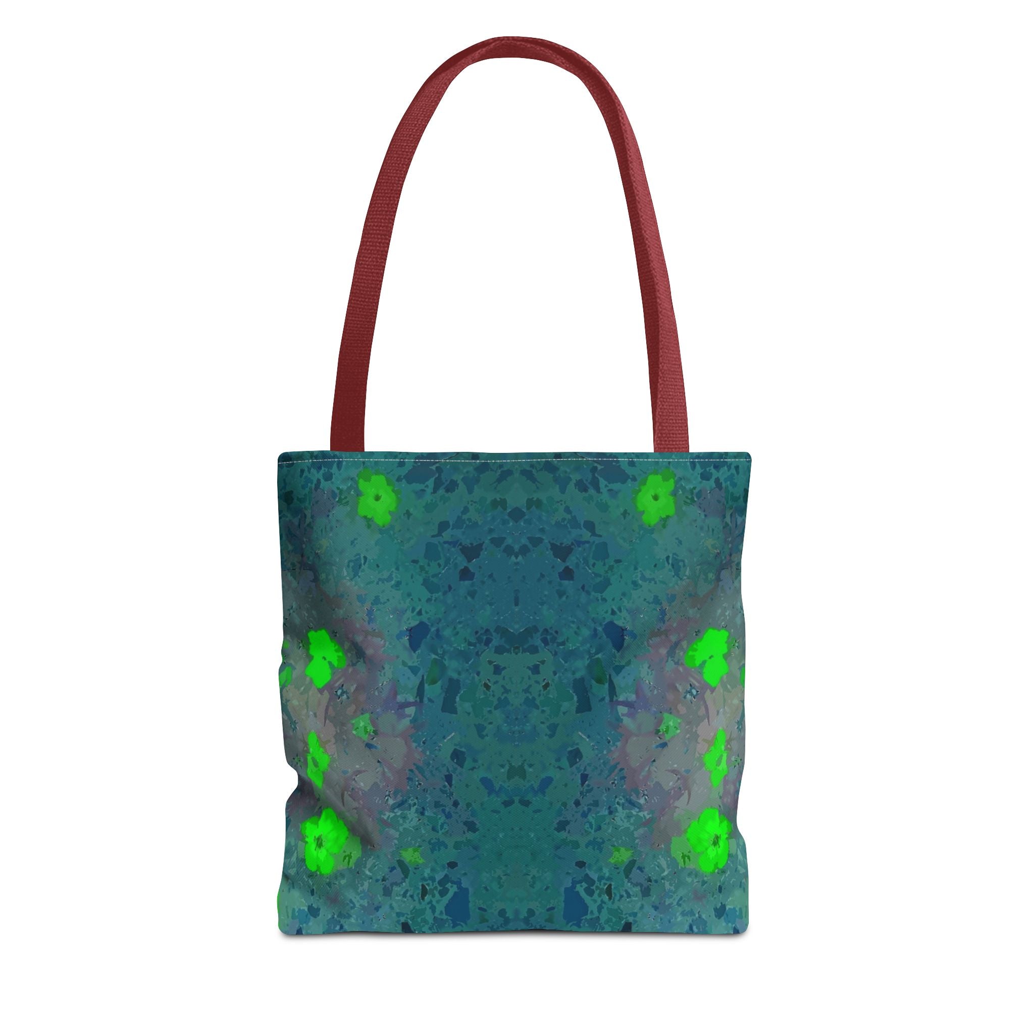 Teal Kaleidoscope Tote Bag — Abstract Green Floral All-Over Print