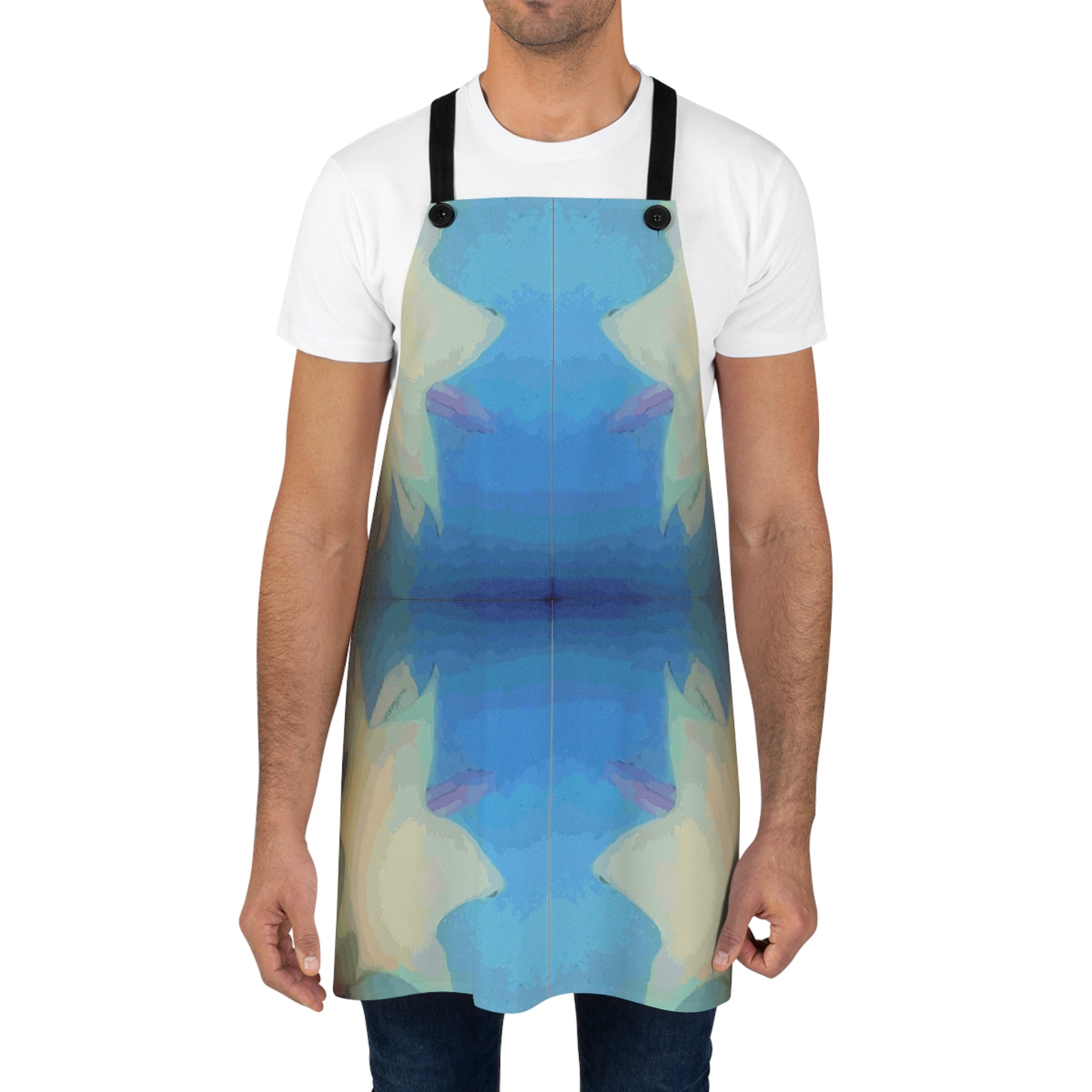 Abstract Blue Floral Apron – Symmetrical Watercolor Kitchen Apron