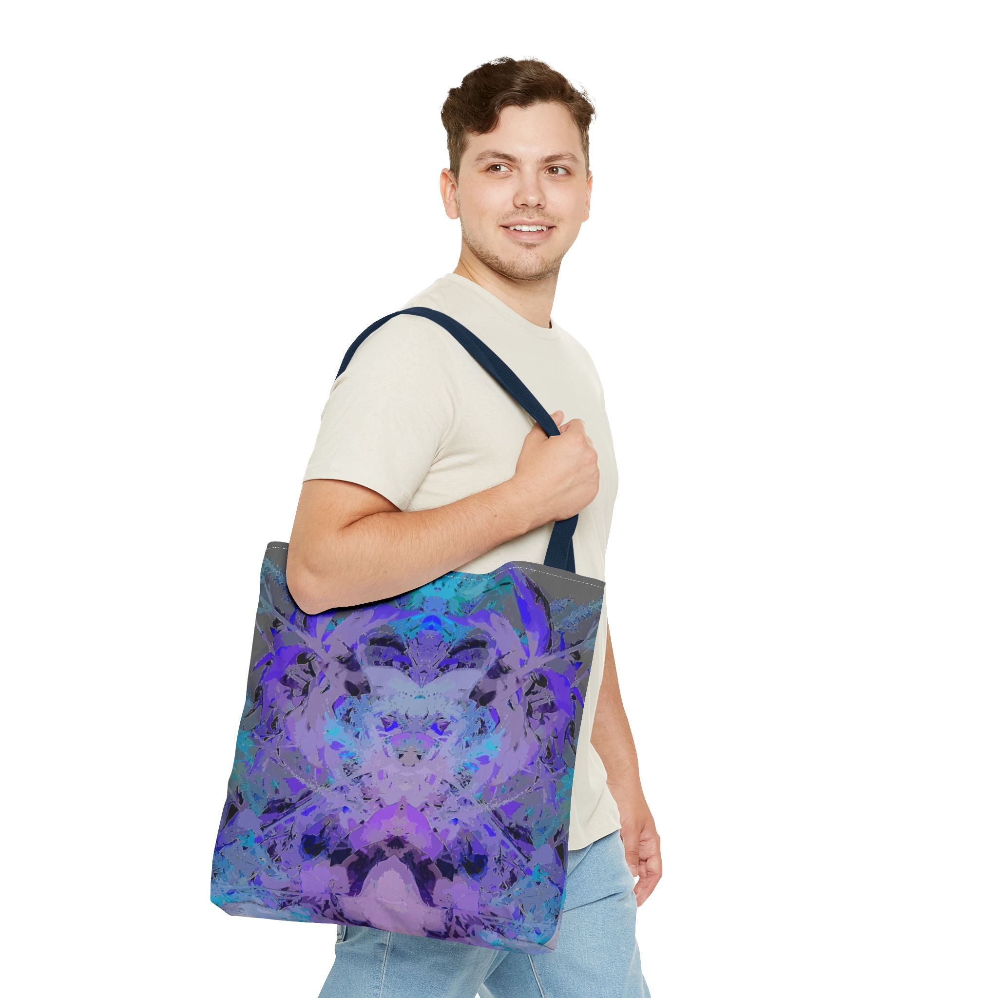 Abstract Purple Blue Mandala Tote Bag — Psychedelic Art AOP Carryall