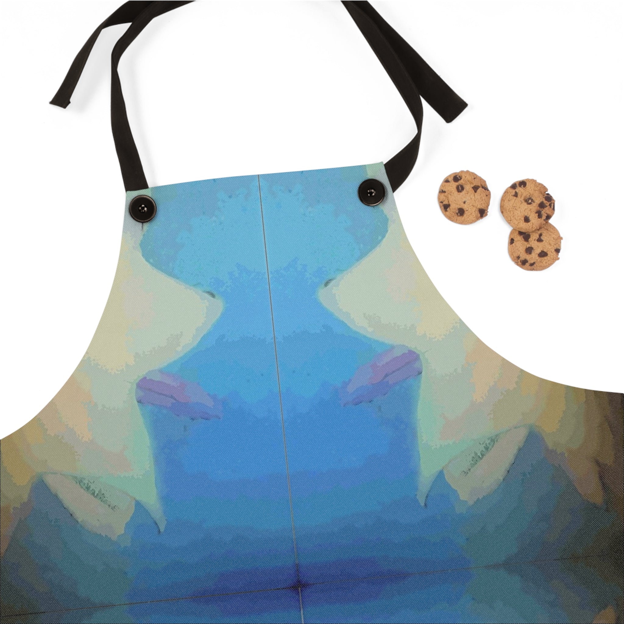 Abstract Blue Floral Apron – Symmetrical Watercolor Kitchen Apron