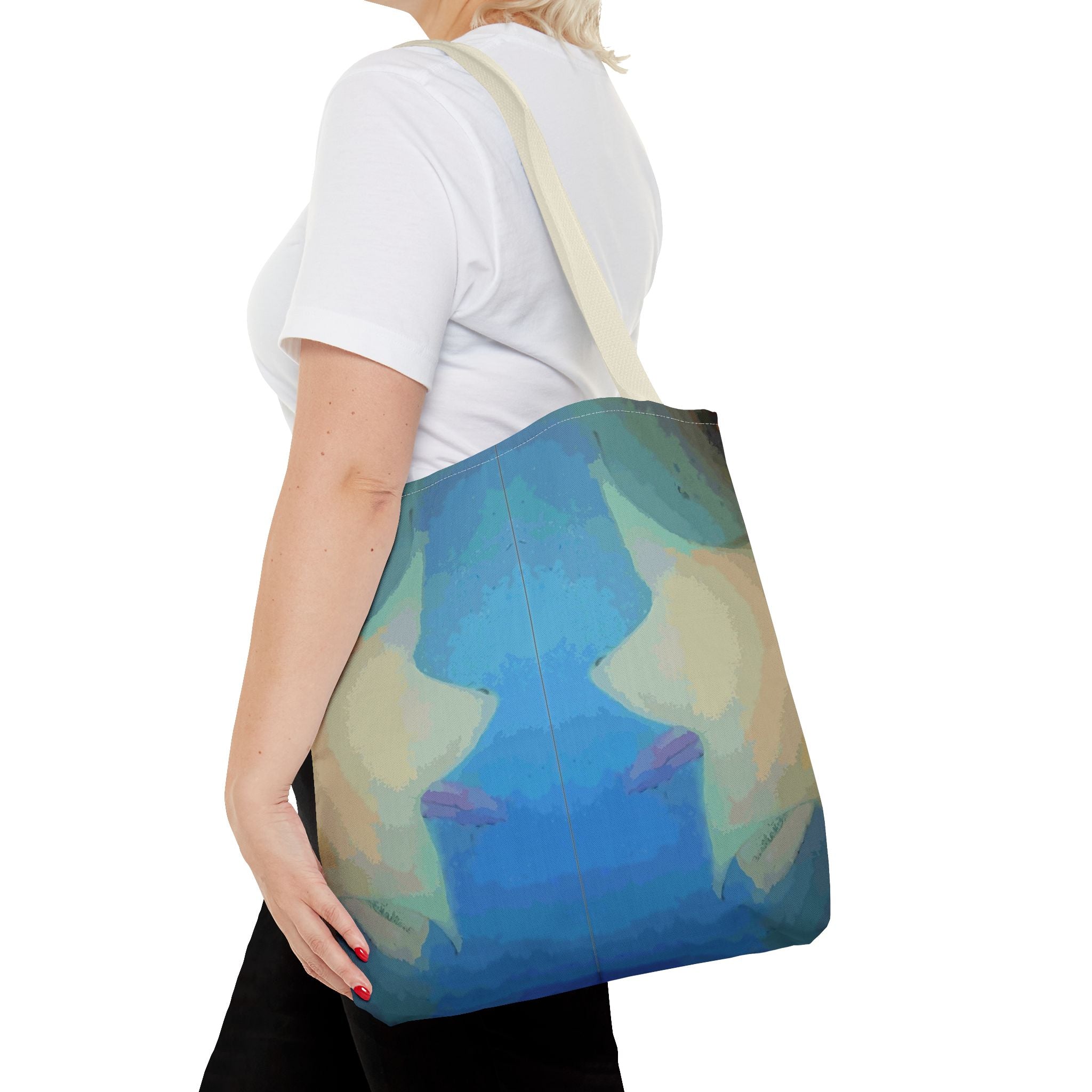 Abstract Blue Mirror Tote Bag – Artistic All-Over Print Beach & Everyday Tote