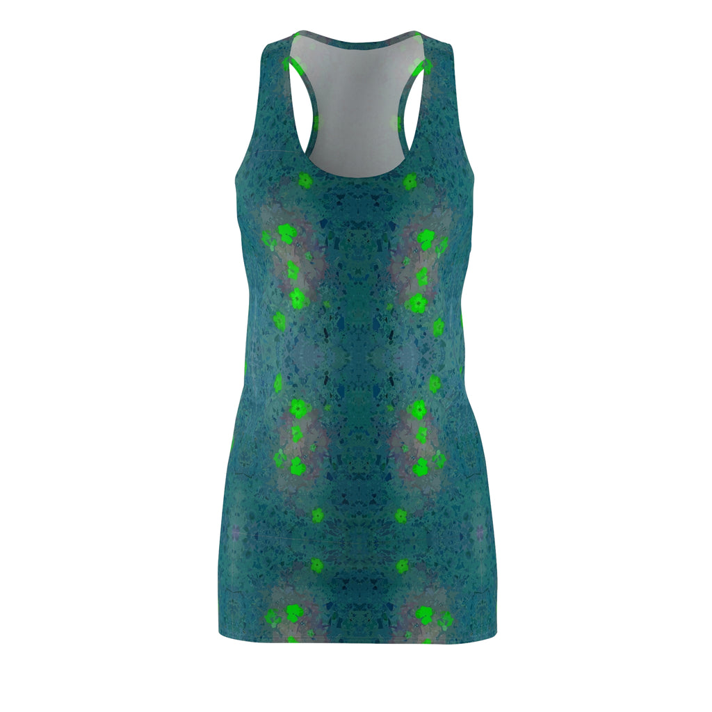 Teal Green Abstract Floral Racerback Dress — All-Over Print Women's Sundress