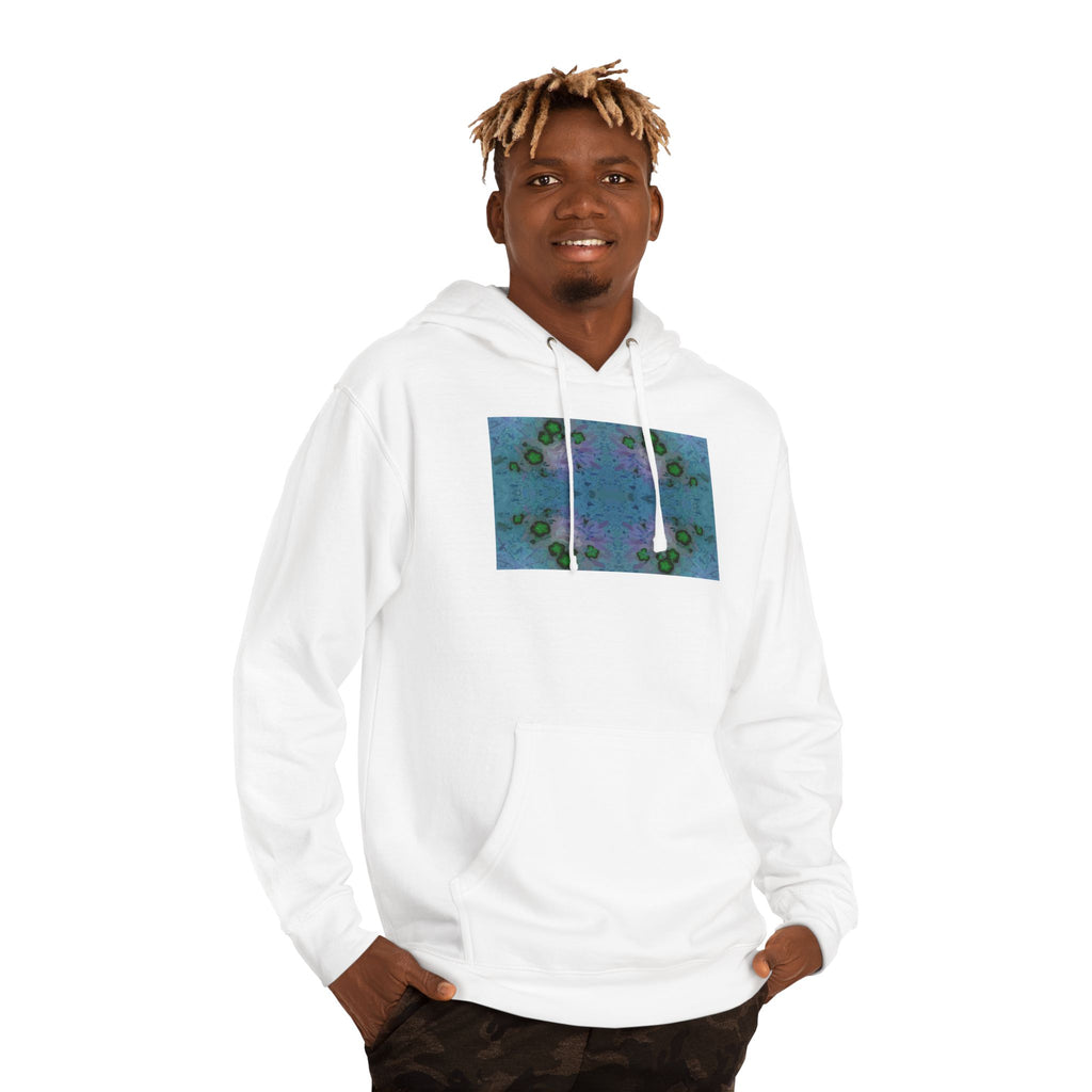 Kaleidoscope Floral Hoodie — Abstract Blue Green Pattern Pullover