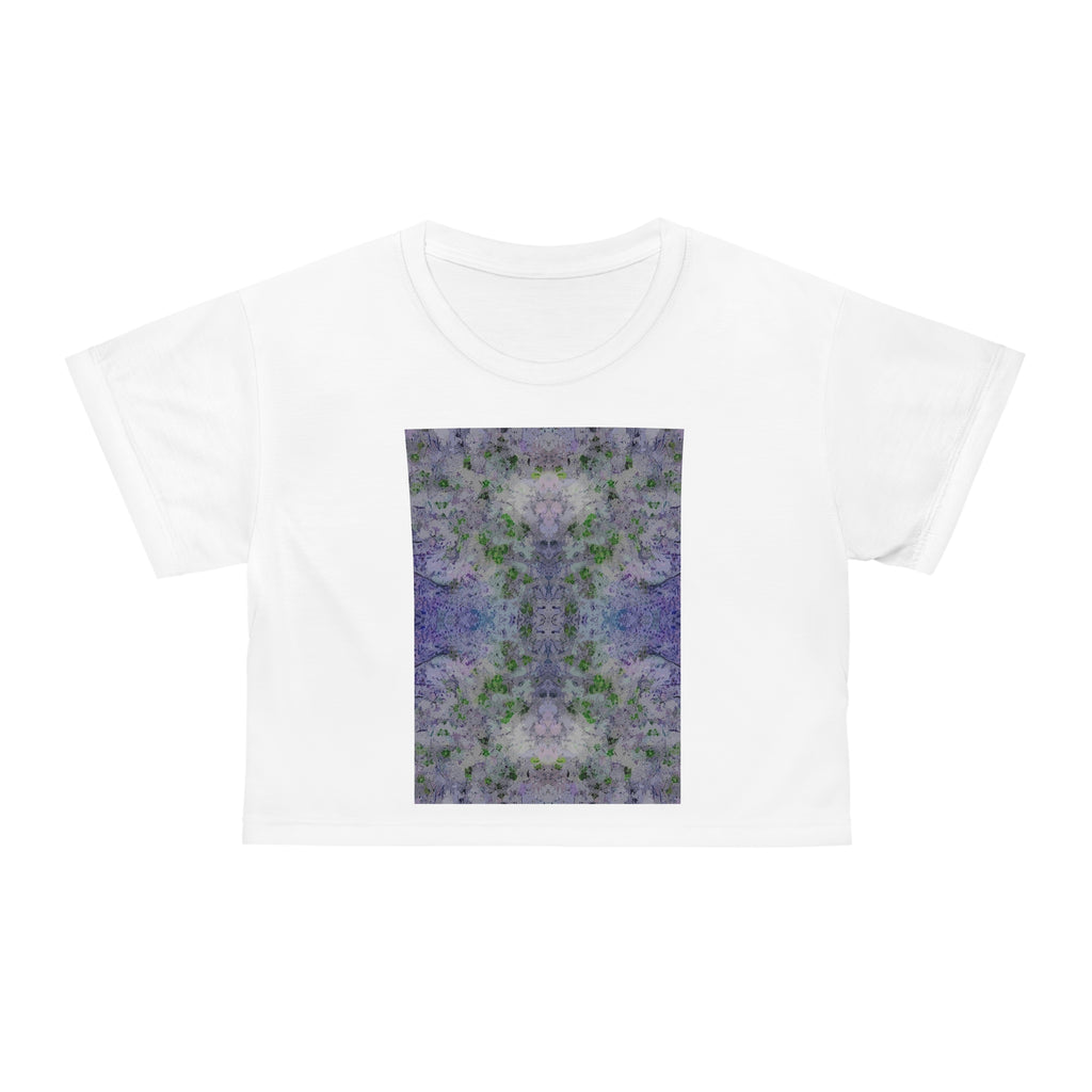 Floral Tie-Dye Crop Tee — Purple Green Abstract Garden Print