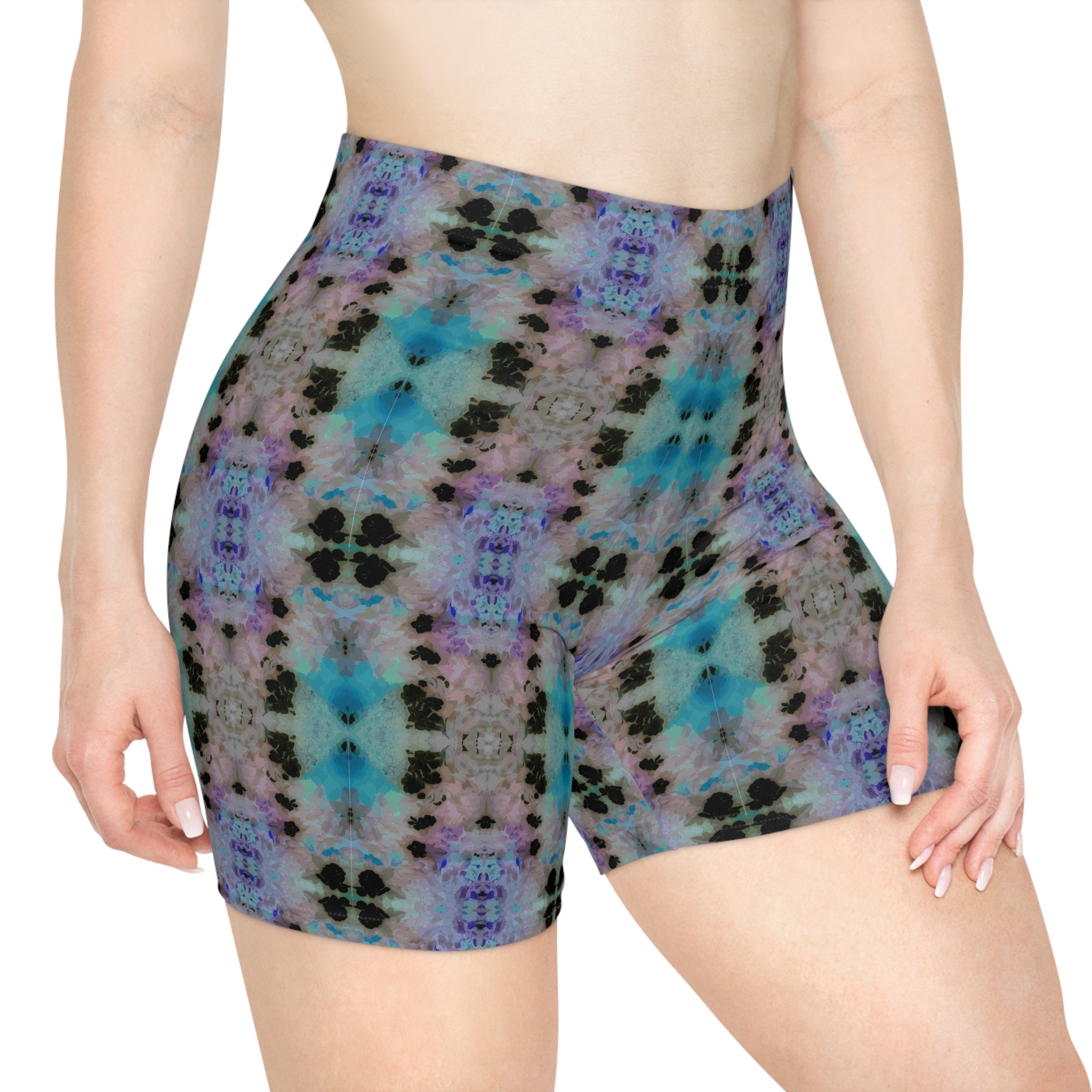 Tie-Dye Kaleidoscope Biker Shorts — Pastel Blue & Lavender Activewear