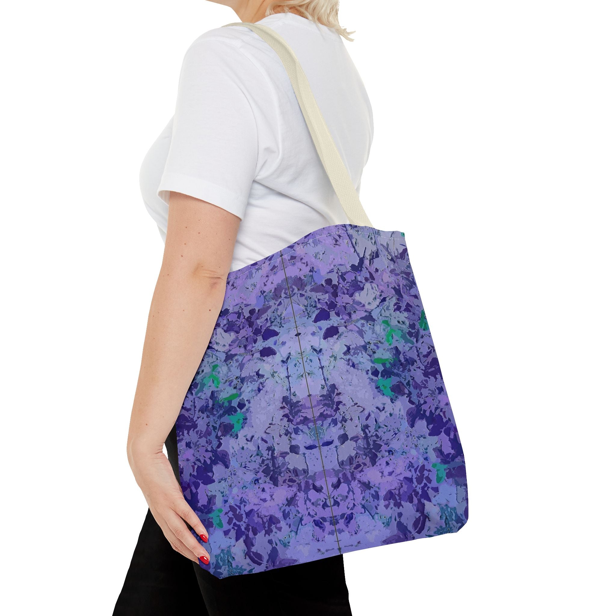 Purple Tie-Dye Tote Bag — Abstract Floral Pattern All-Over Print