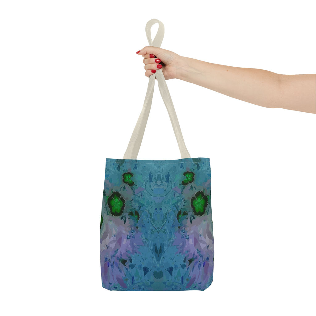 Abstract Blue-Green Art Tote Bag – All-Over Print Floral Kaleidoscope