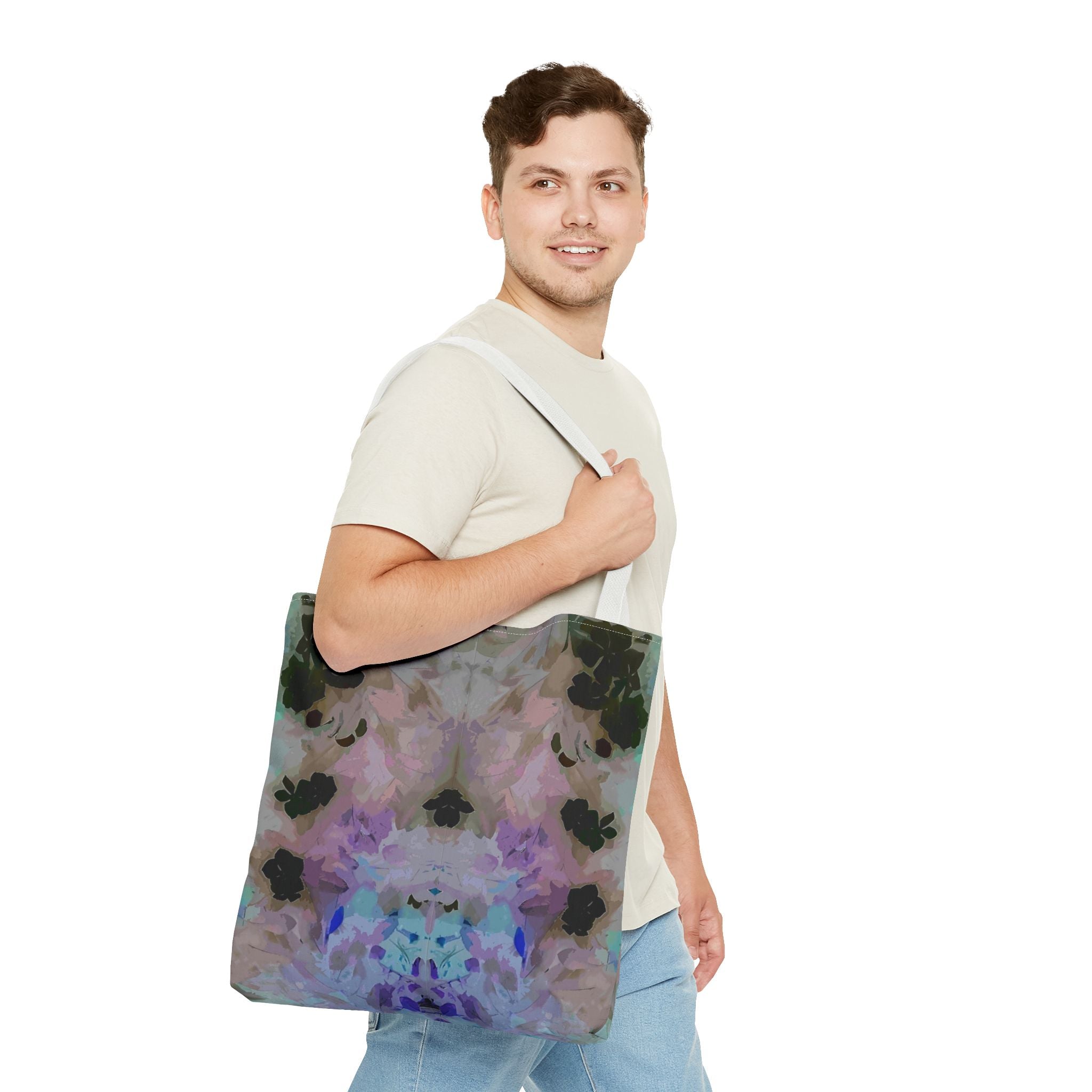 Floral Watercolor Mirror-Print Tote Bag — Pastel Bloom All-Over Print