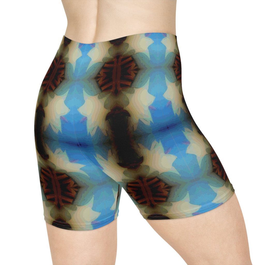 Kaleidoscope Blue Biker Shorts — Women's Patterned Athletic Shorts