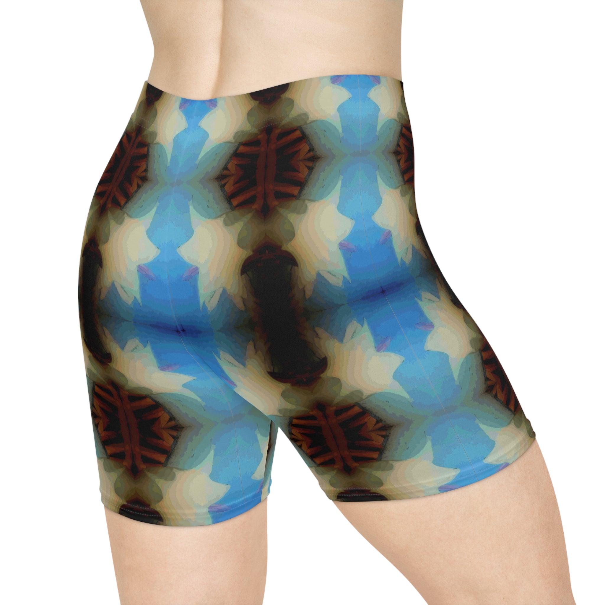 Kaleidoscope Blue Biker Shorts — Women's Patterned Athletic Shorts