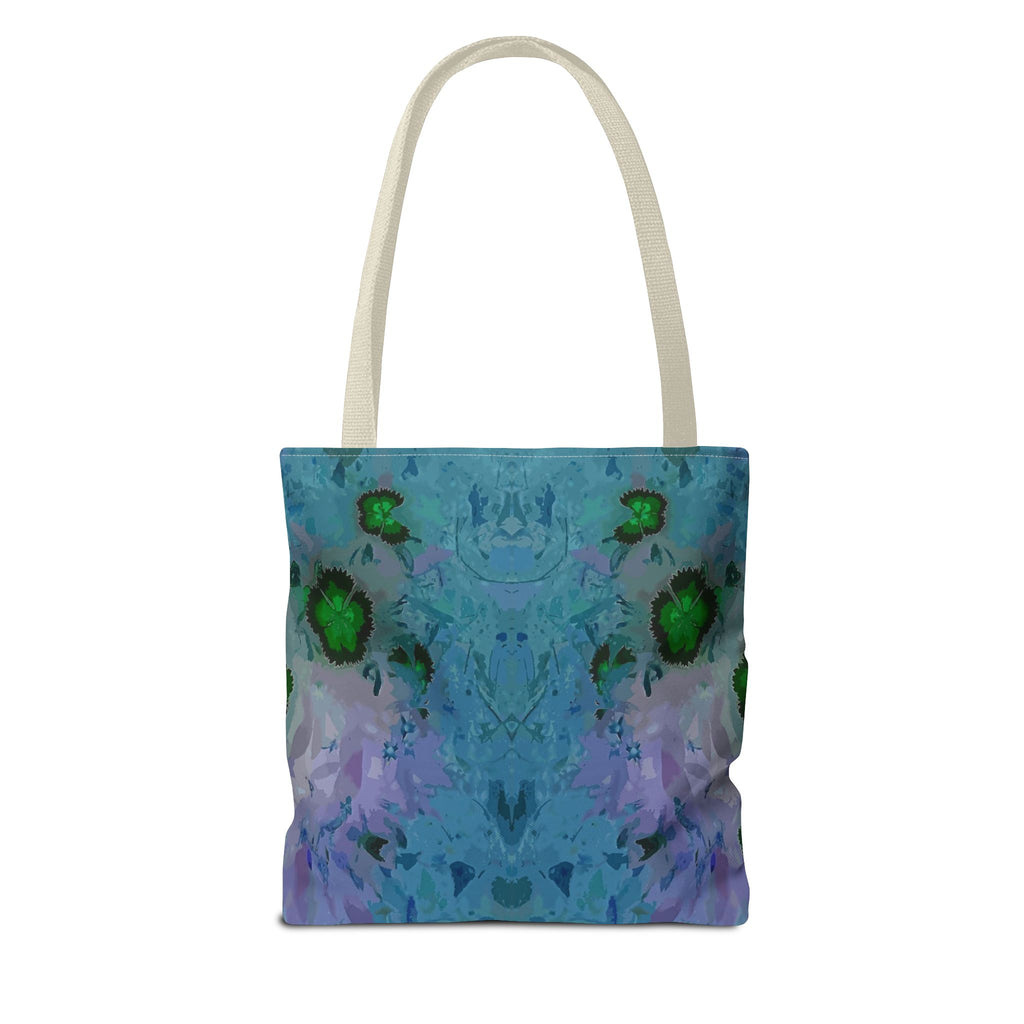 Abstract Blue-Green Art Tote Bag – All-Over Print Floral Kaleidoscope