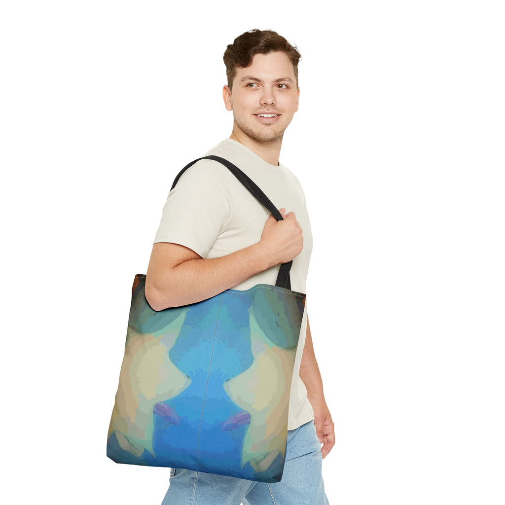 Abstract Blue Mirror Tote Bag – Artistic All-Over Print Beach & Everyday Tote