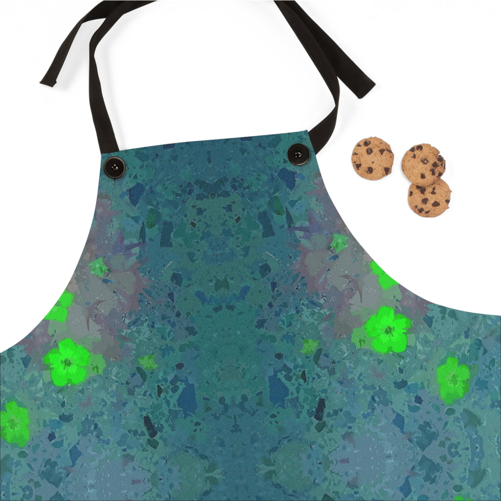 Floral Kaleidoscope Apron — Green Blue Watercolor Kitchen Apron