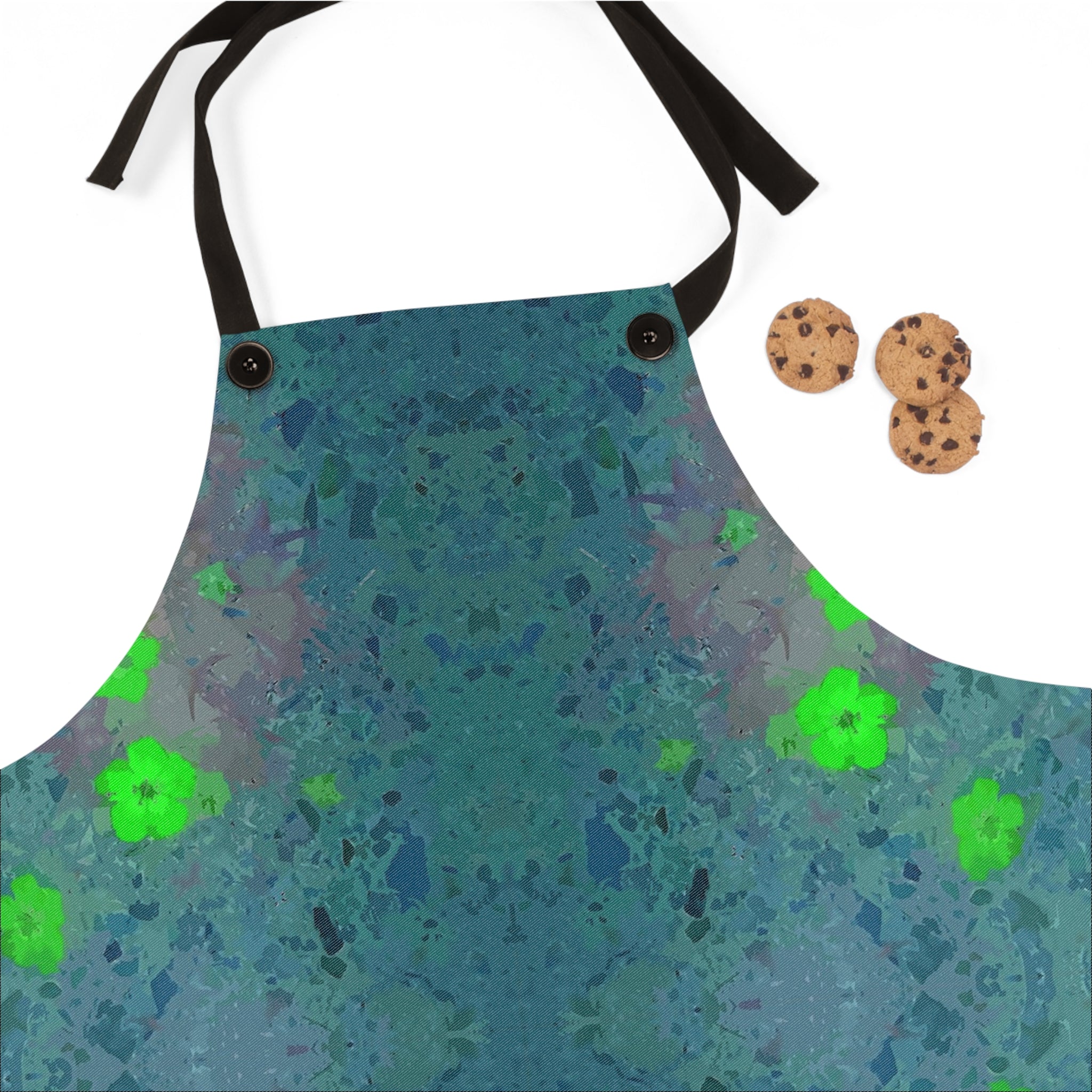 Floral Kaleidoscope Apron — Green Blue Watercolor Kitchen Apron