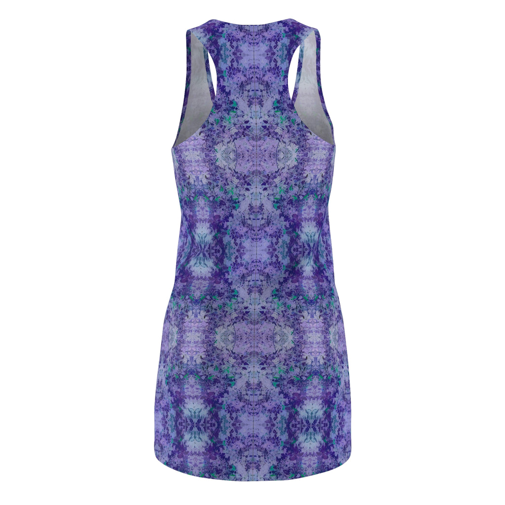 Purple Tie-Dye Racerback Dress — Boho Floral All-Over Print