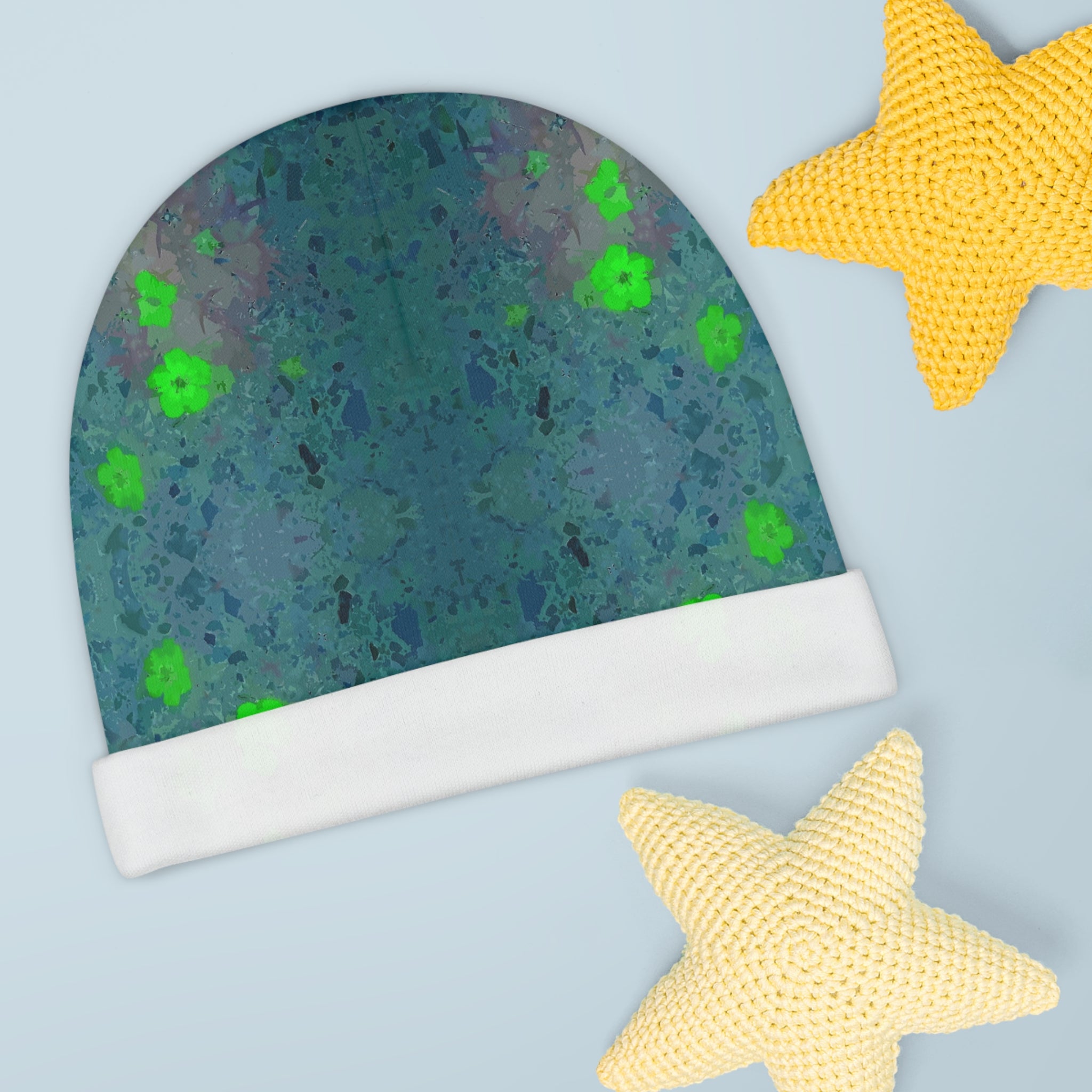 Baby Beanie — Green Floral Kaleidoscope All-Over-Print Newborn Hat