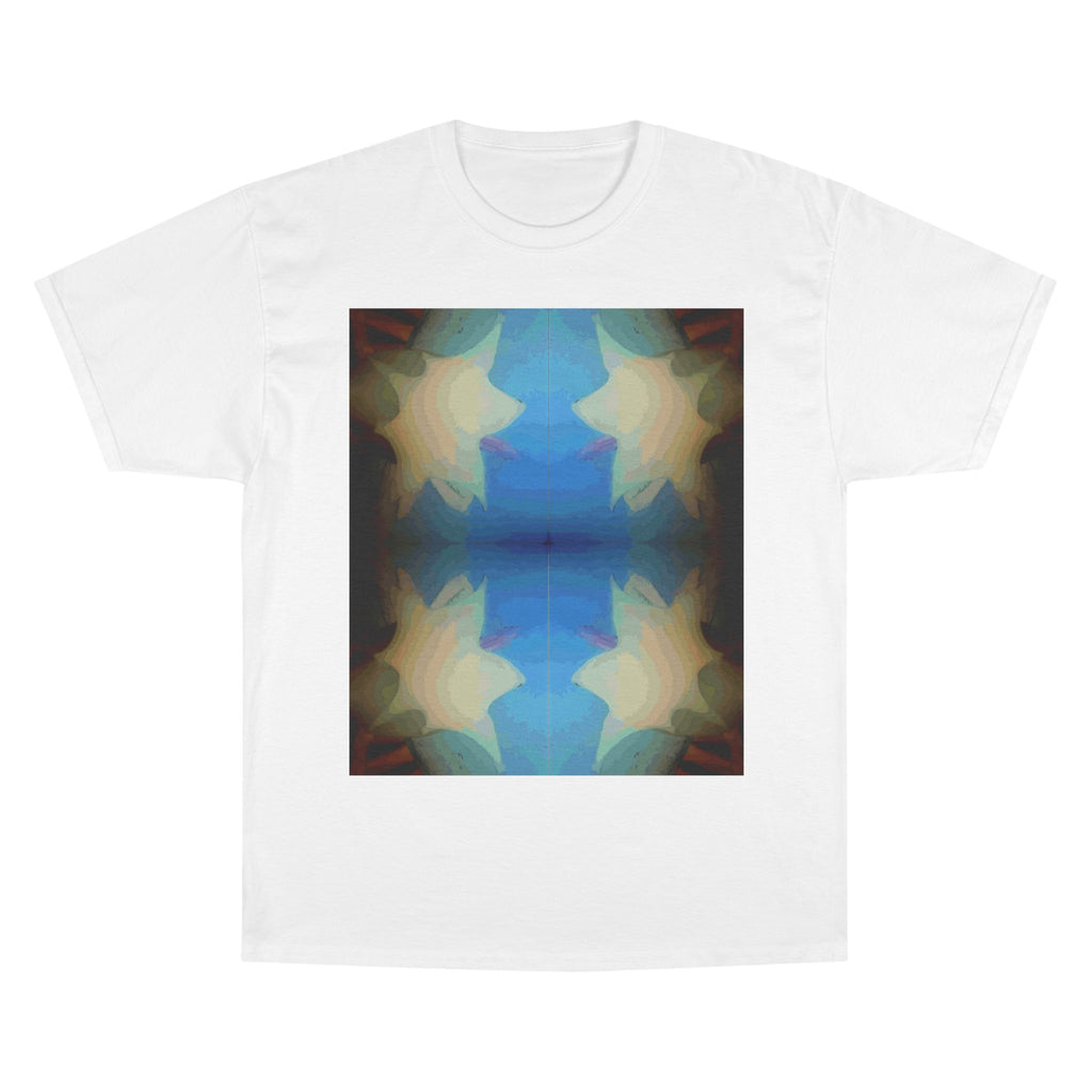 Abstract Blue Floral T-Shirt — Symmetrical Kaleidoscope Art Tee