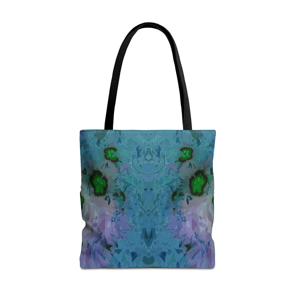 Abstract Blue-Green Art Tote Bag – All-Over Print Floral Kaleidoscope