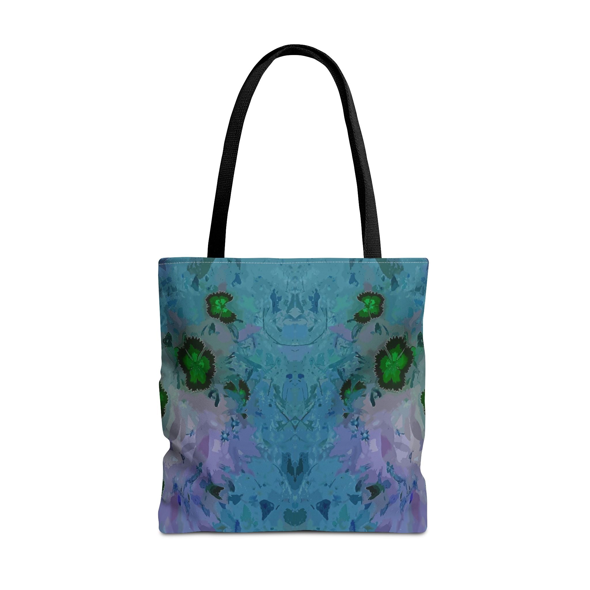 Abstract Blue-Green Art Tote Bag – All-Over Print Floral Kaleidoscope