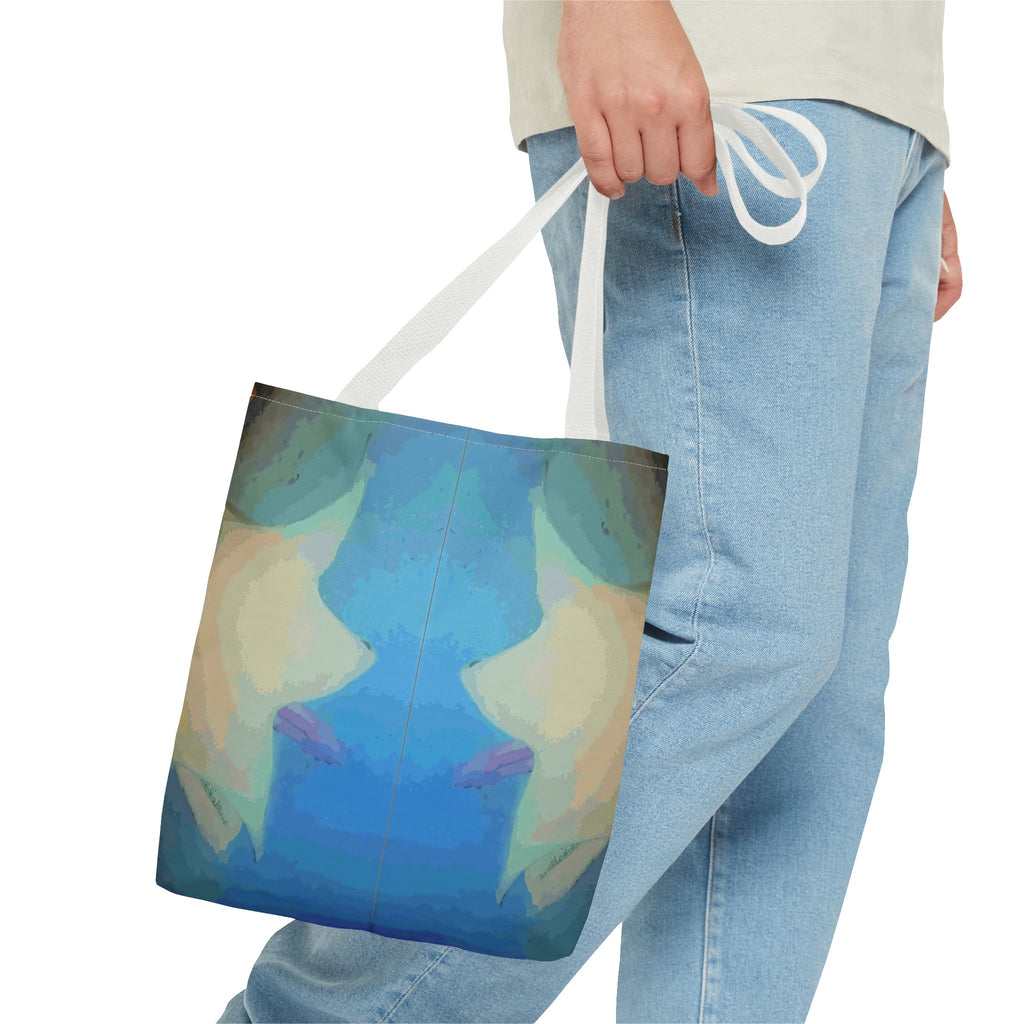 Abstract Blue Mirror Tote Bag – Artistic All-Over Print Beach & Everyday Tote