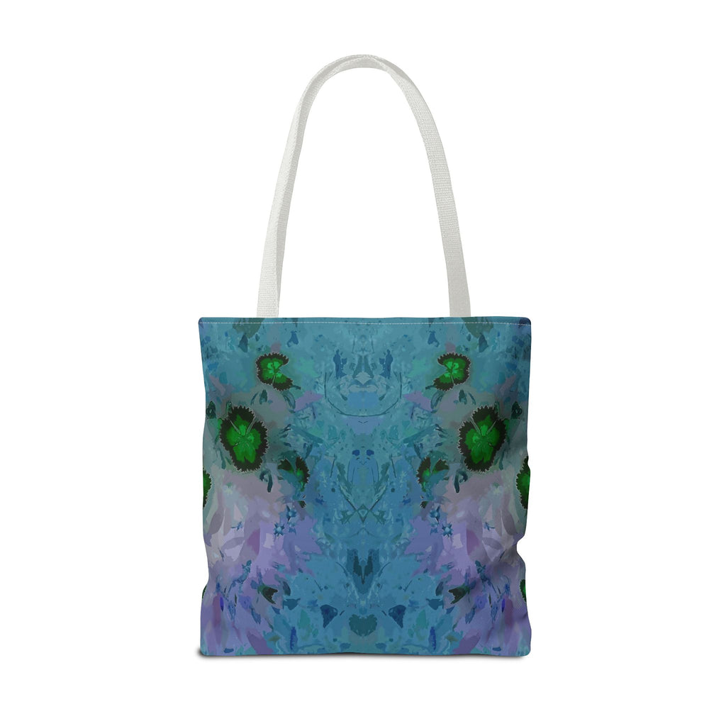 Abstract Blue-Green Art Tote Bag – All-Over Print Floral Kaleidoscope