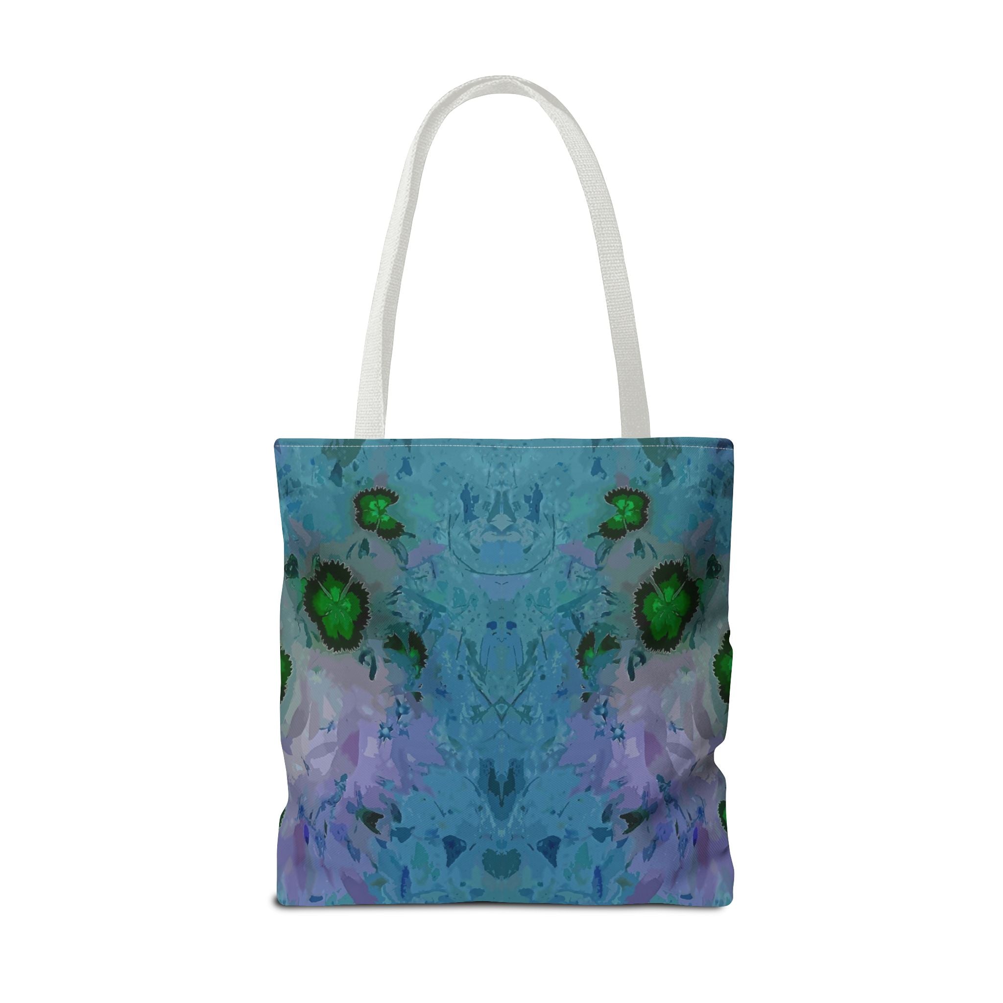 Abstract Blue-Green Art Tote Bag – All-Over Print Floral Kaleidoscope
