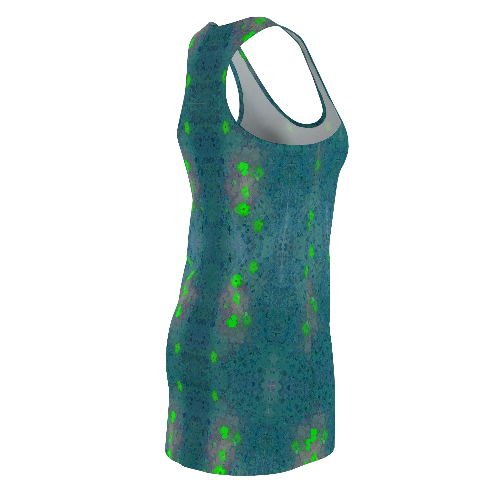 Teal Green Abstract Floral Racerback Dress — All-Over Print Women's Sundress