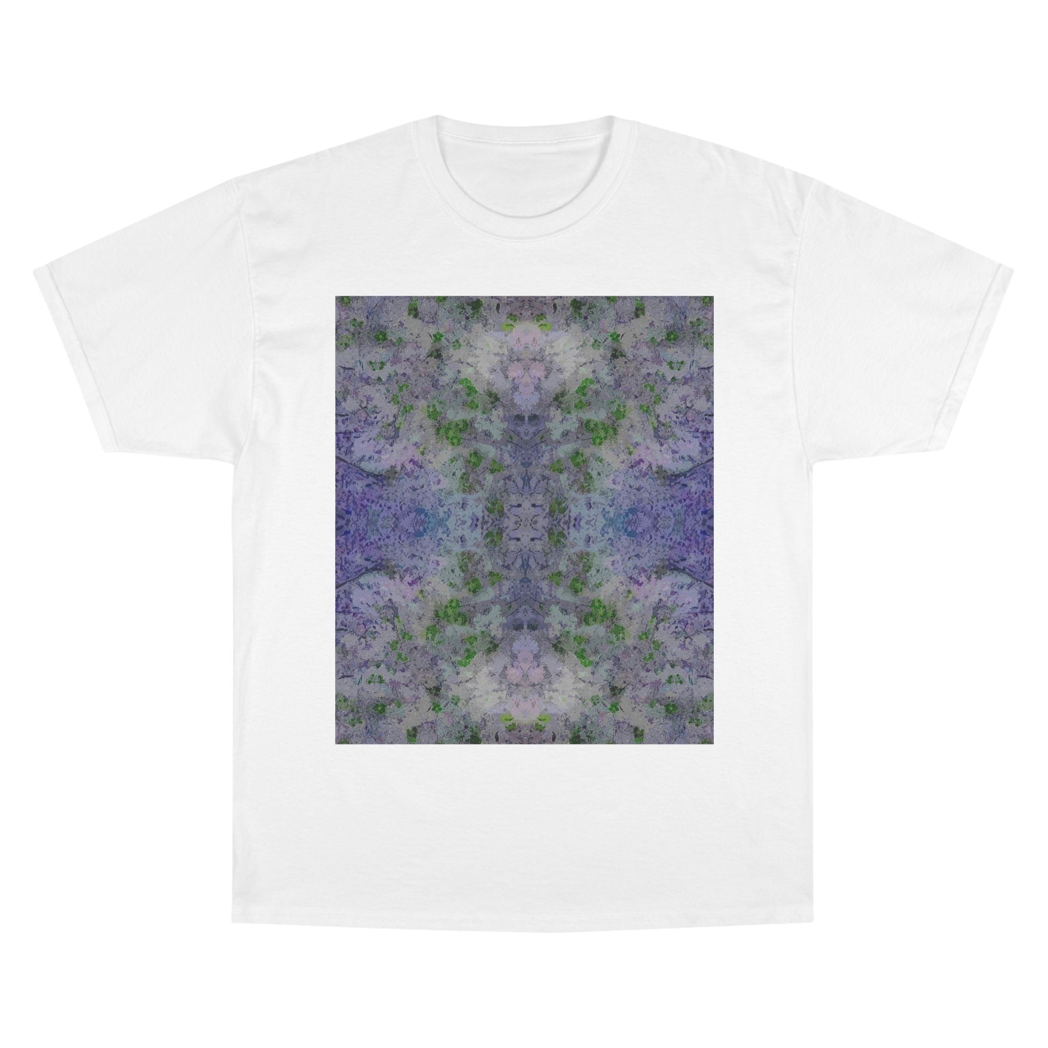Abstract Floral Kaleidoscope T-Shirt — Purple Green Symmetry Print