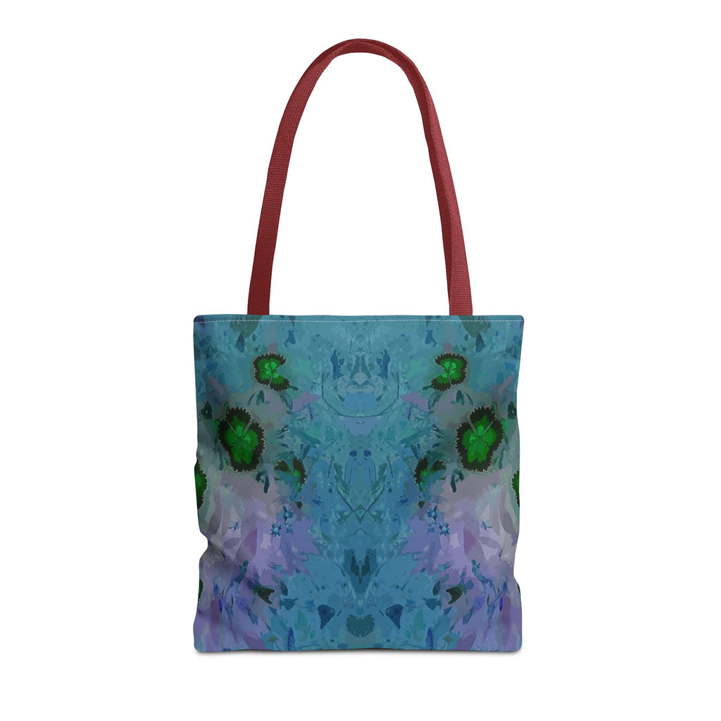 Abstract Blue-Green Art Tote Bag – All-Over Print Floral Kaleidoscope