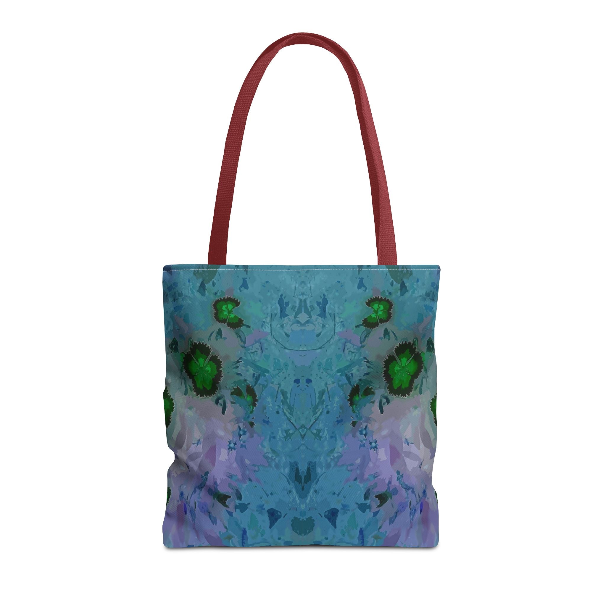 Abstract Blue-Green Art Tote Bag – All-Over Print Floral Kaleidoscope