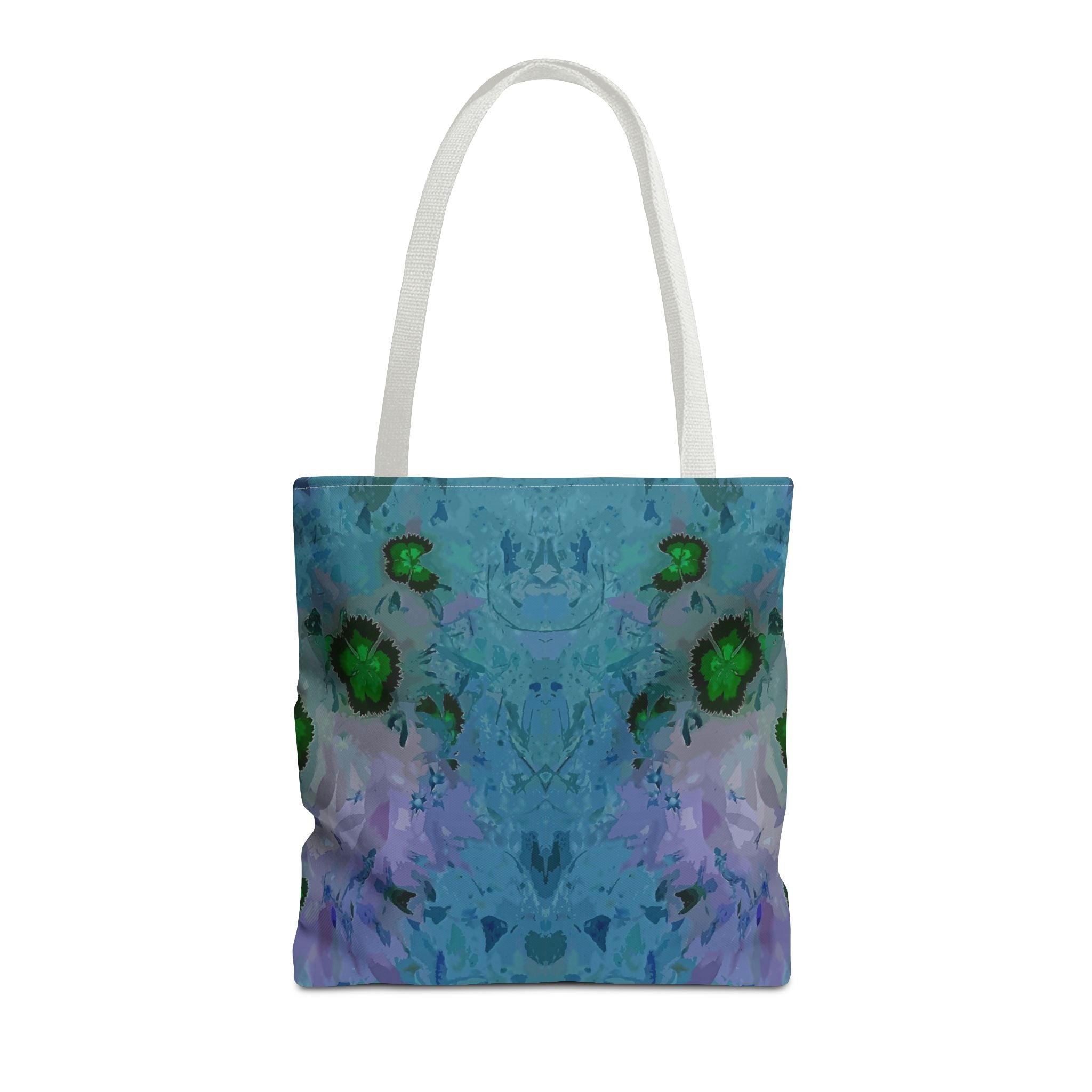 Abstract Blue-Green Art Tote Bag – All-Over Print Floral Kaleidoscope