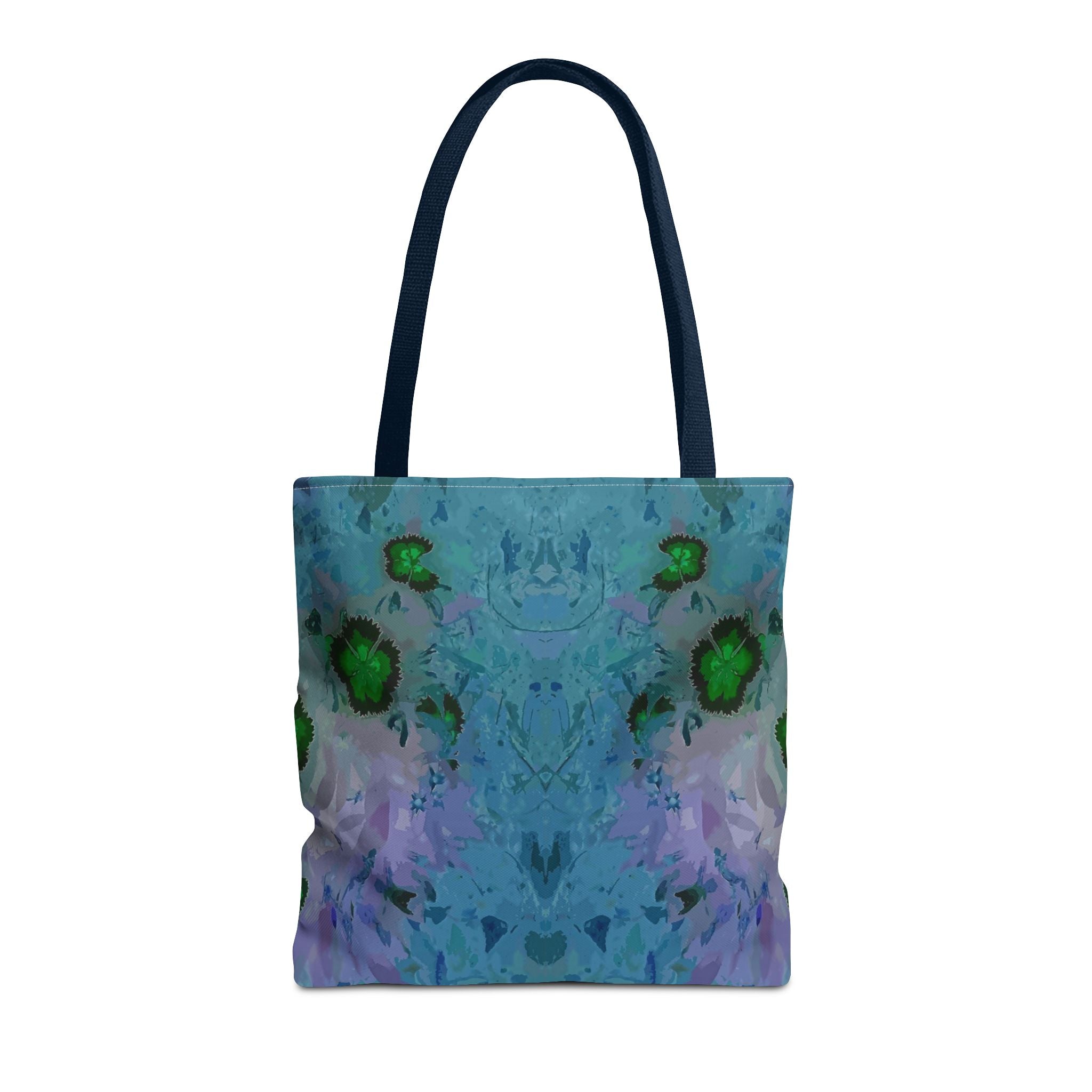 Abstract Blue-Green Art Tote Bag – All-Over Print Floral Kaleidoscope