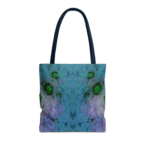 Abstract Blue-Green Art Tote Bag – All-Over Print Floral Kaleidoscope