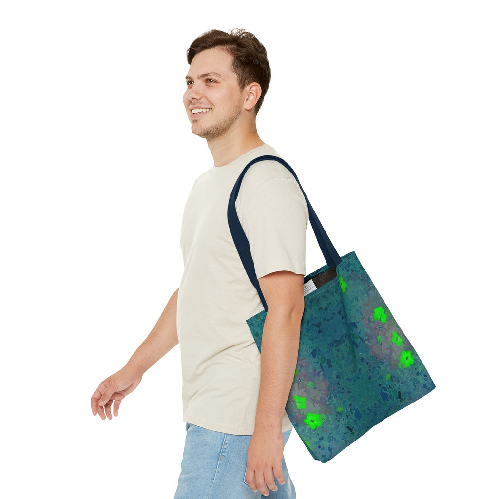 Teal Kaleidoscope Tote Bag — Abstract Green Floral All-Over Print