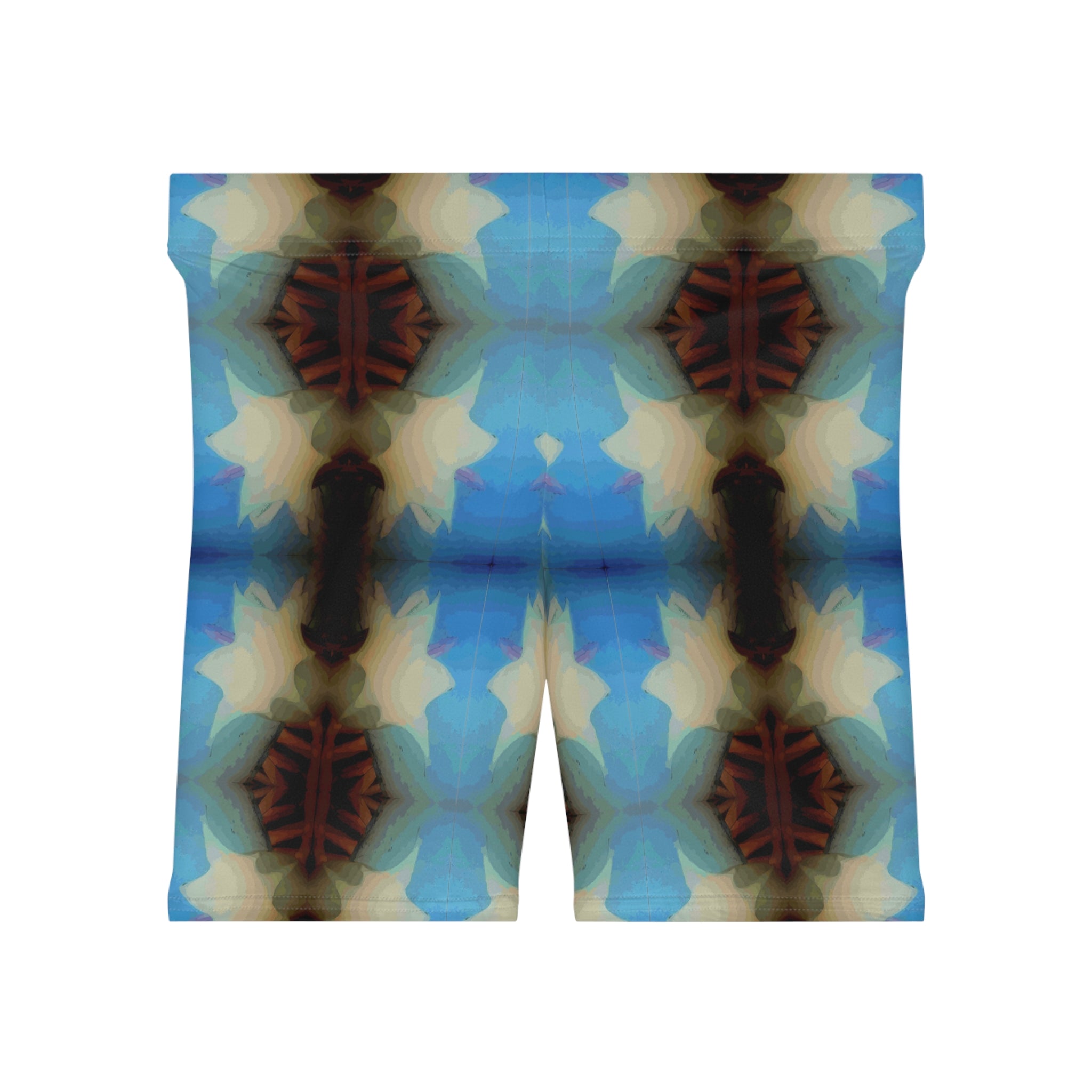 Kaleidoscope Blue Biker Shorts — Women's Patterned Athletic Shorts