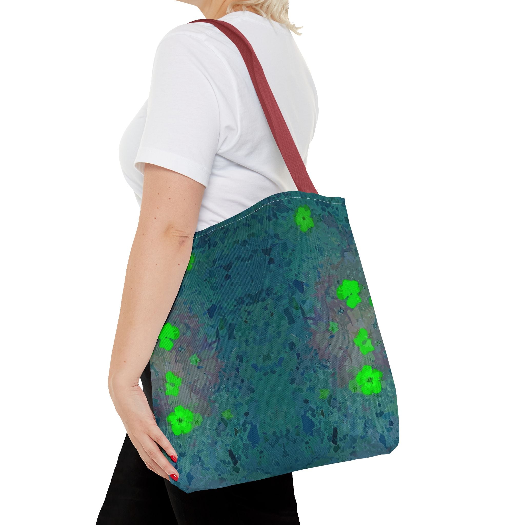 Teal Kaleidoscope Tote Bag — Abstract Green Floral All-Over Print