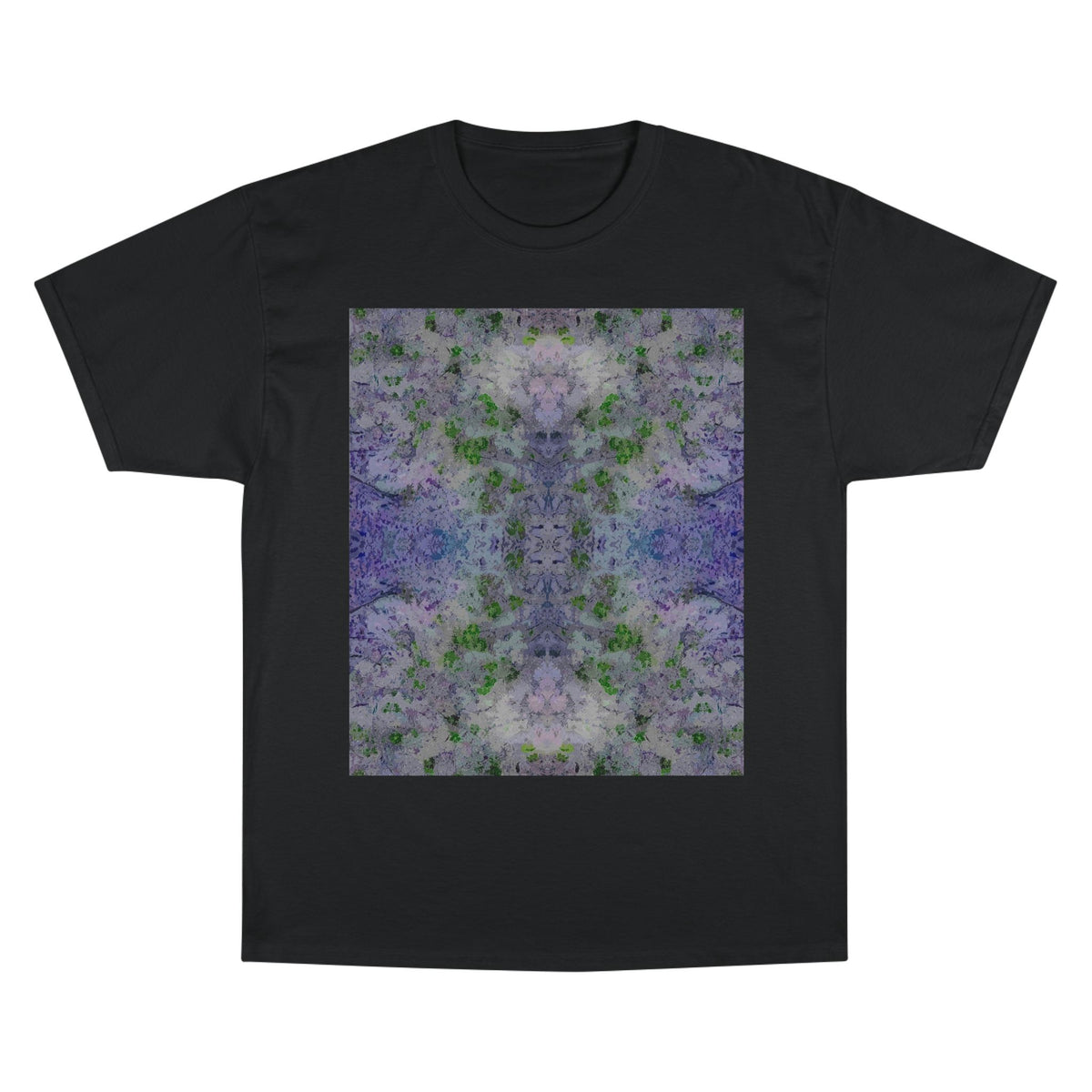 Abstract Floral Kaleidoscope T-Shirt — Purple Green Symmetry Print