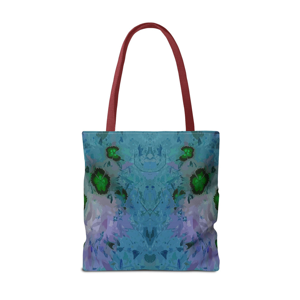 Abstract Blue-Green Art Tote Bag – All-Over Print Floral Kaleidoscope