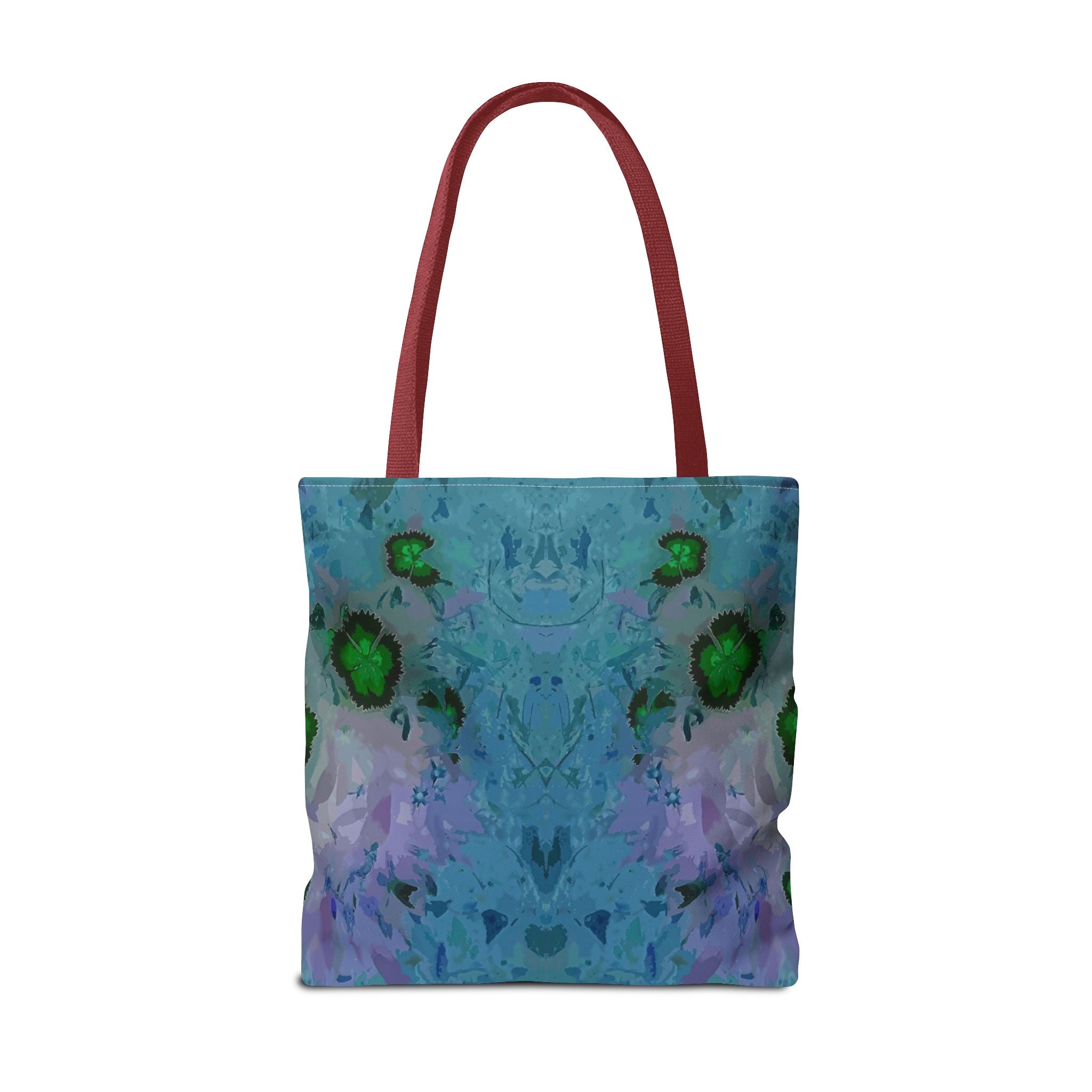 Abstract Blue-Green Art Tote Bag – All-Over Print Floral Kaleidoscope