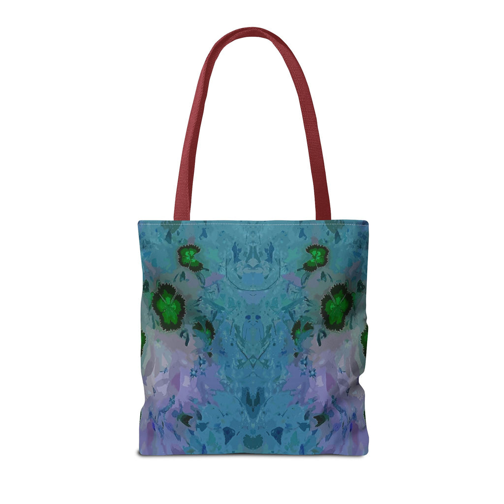 Abstract Blue-Green Art Tote Bag – All-Over Print Floral Kaleidoscope