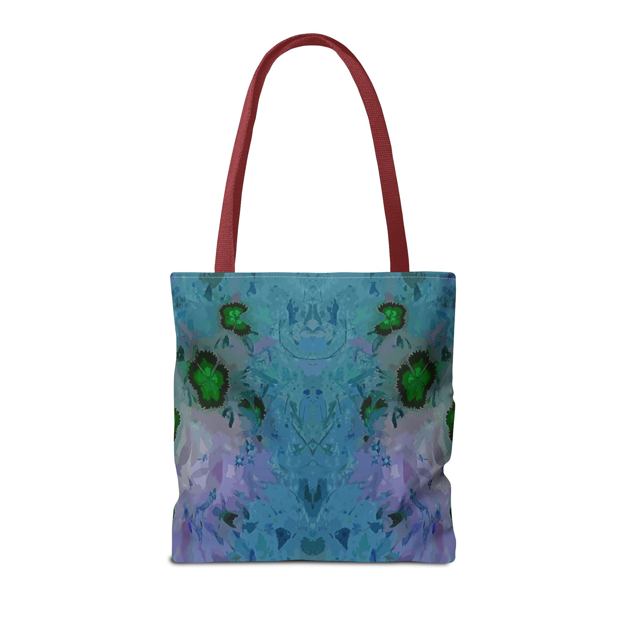 Abstract Blue-Green Art Tote Bag – All-Over Print Floral Kaleidoscope
