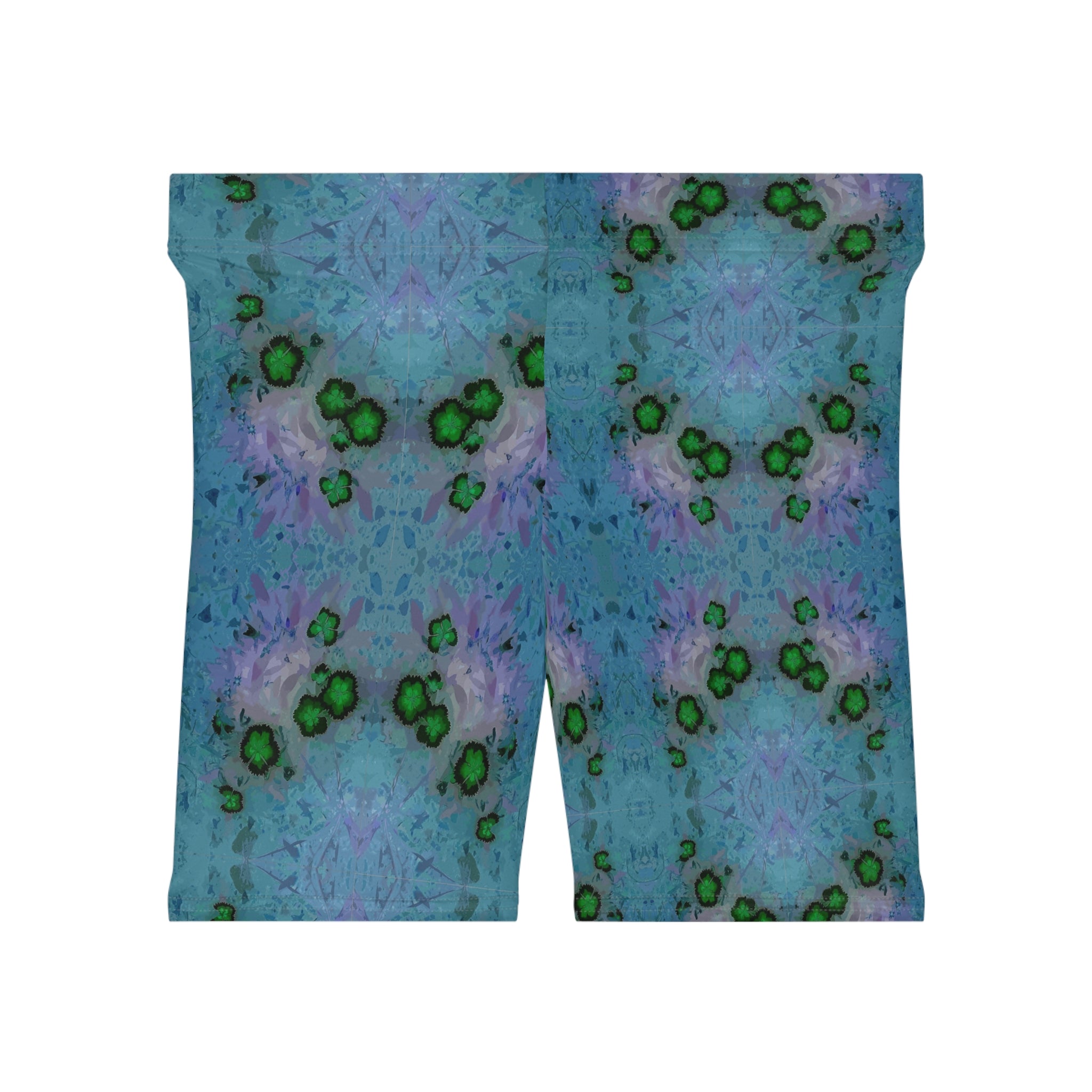 Blue Green Kaleidoscope Women's Biker Shorts — Abstract Floral Activewear