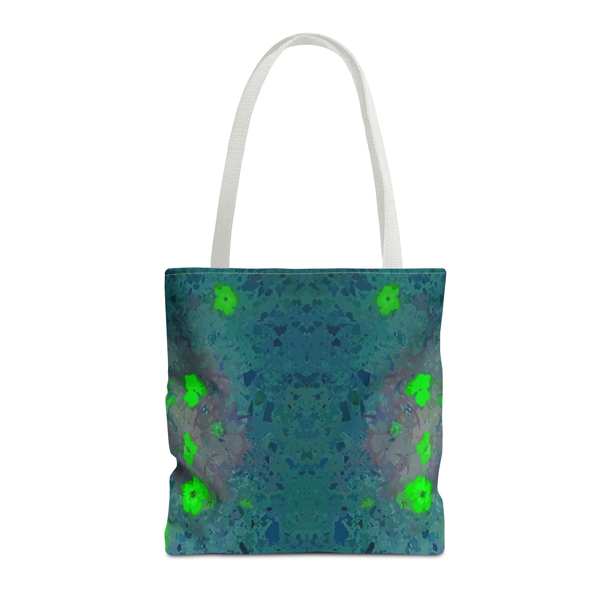 Teal Kaleidoscope Tote Bag — Abstract Green Floral All-Over Print