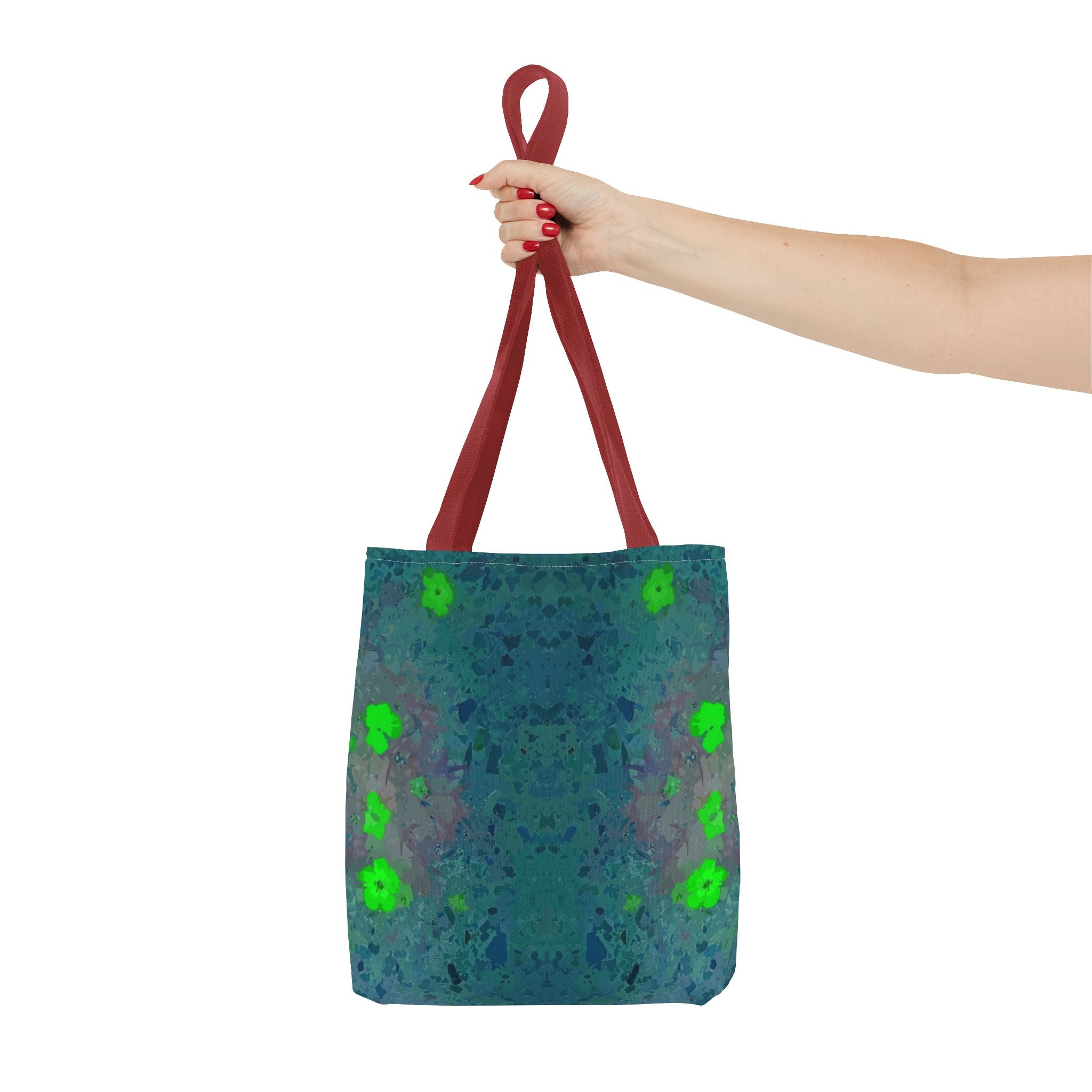Teal Kaleidoscope Tote Bag — Abstract Green Floral All-Over Print