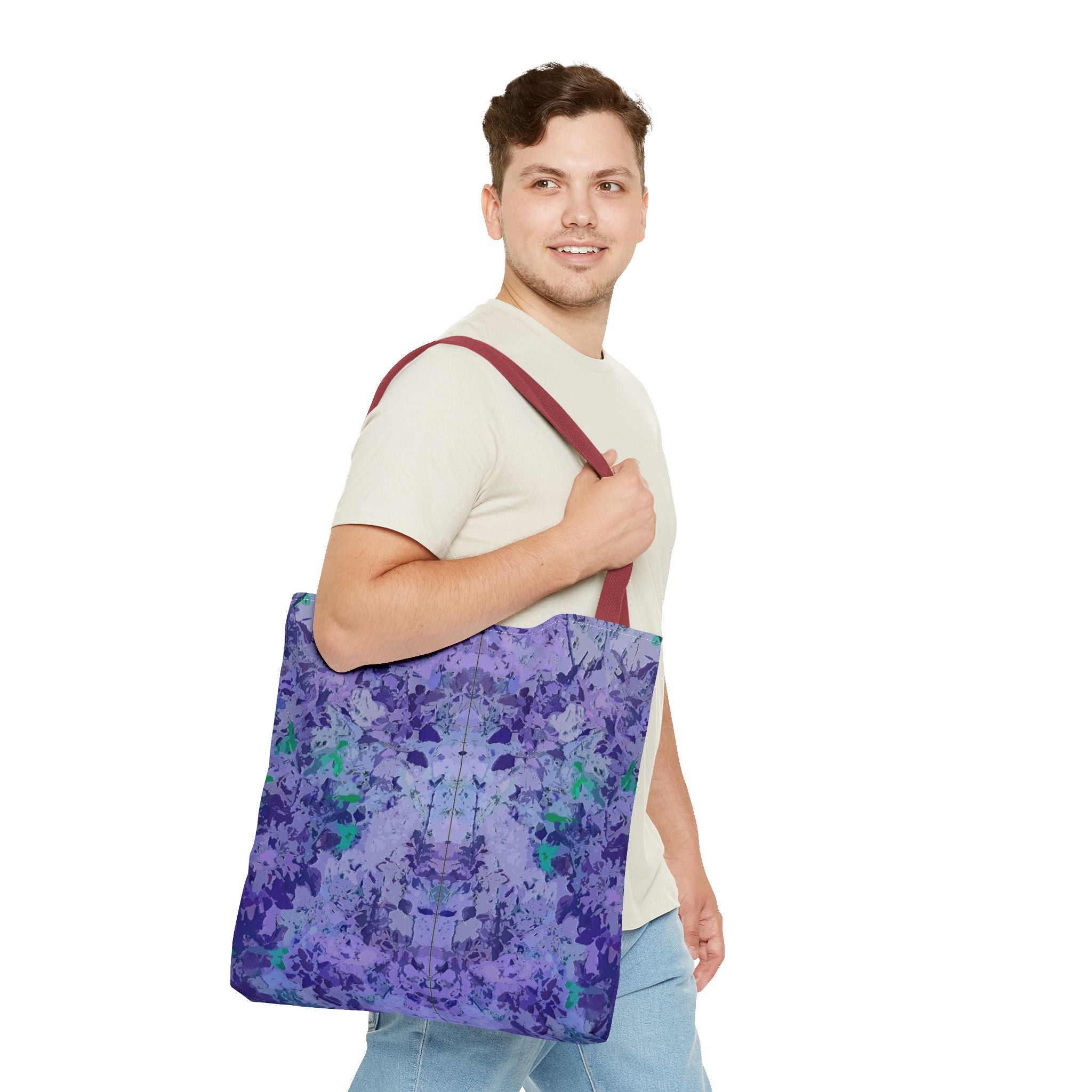 Purple Tie-Dye Tote Bag — Abstract Floral Pattern All-Over Print