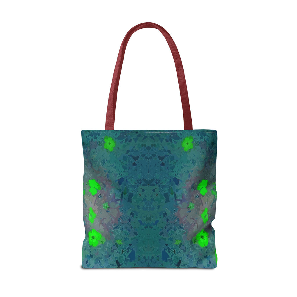 Teal Kaleidoscope Tote Bag — Abstract Green Floral All-Over Print