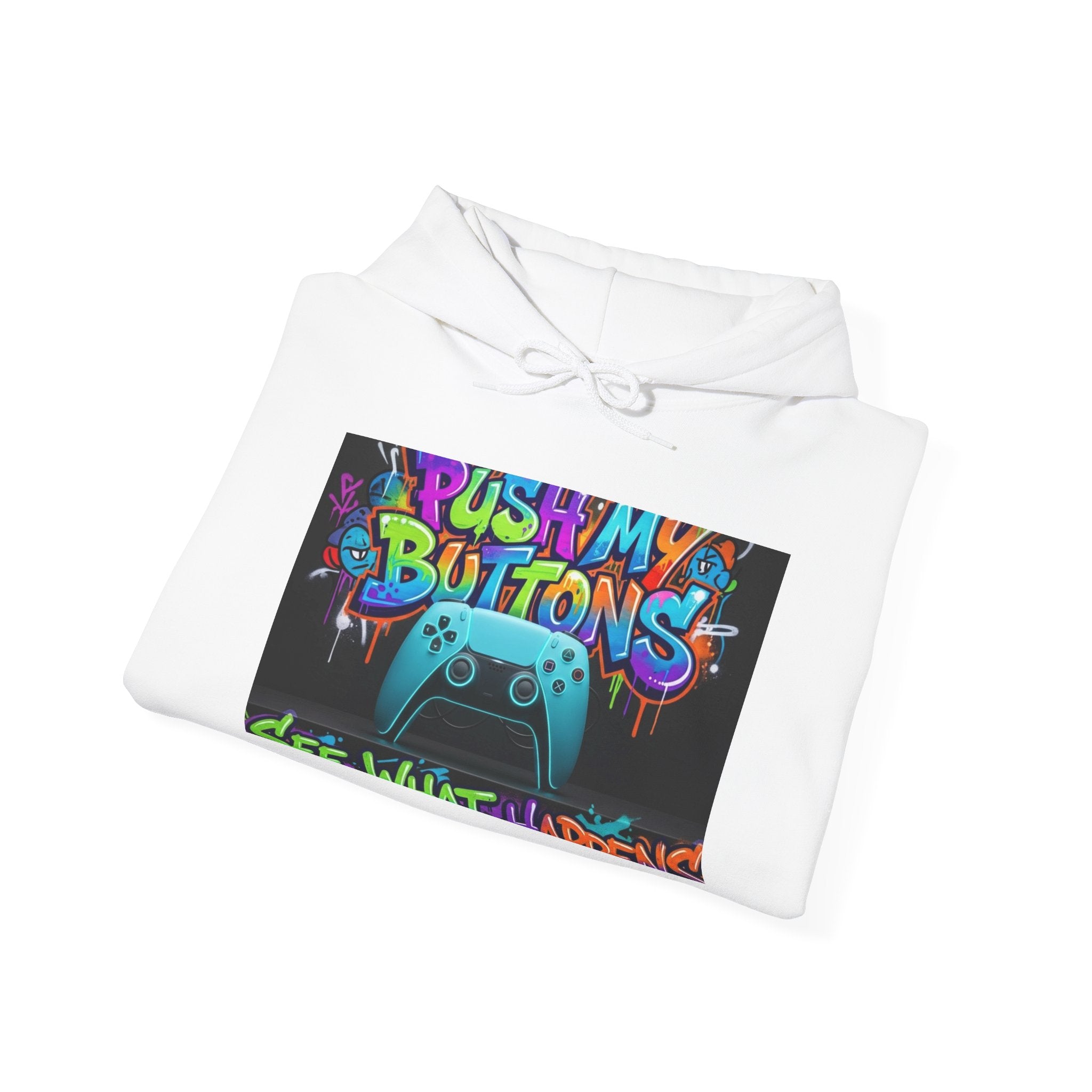 Gaming Hoodie — 'Push My Buttons' Colorful Controller Graphic