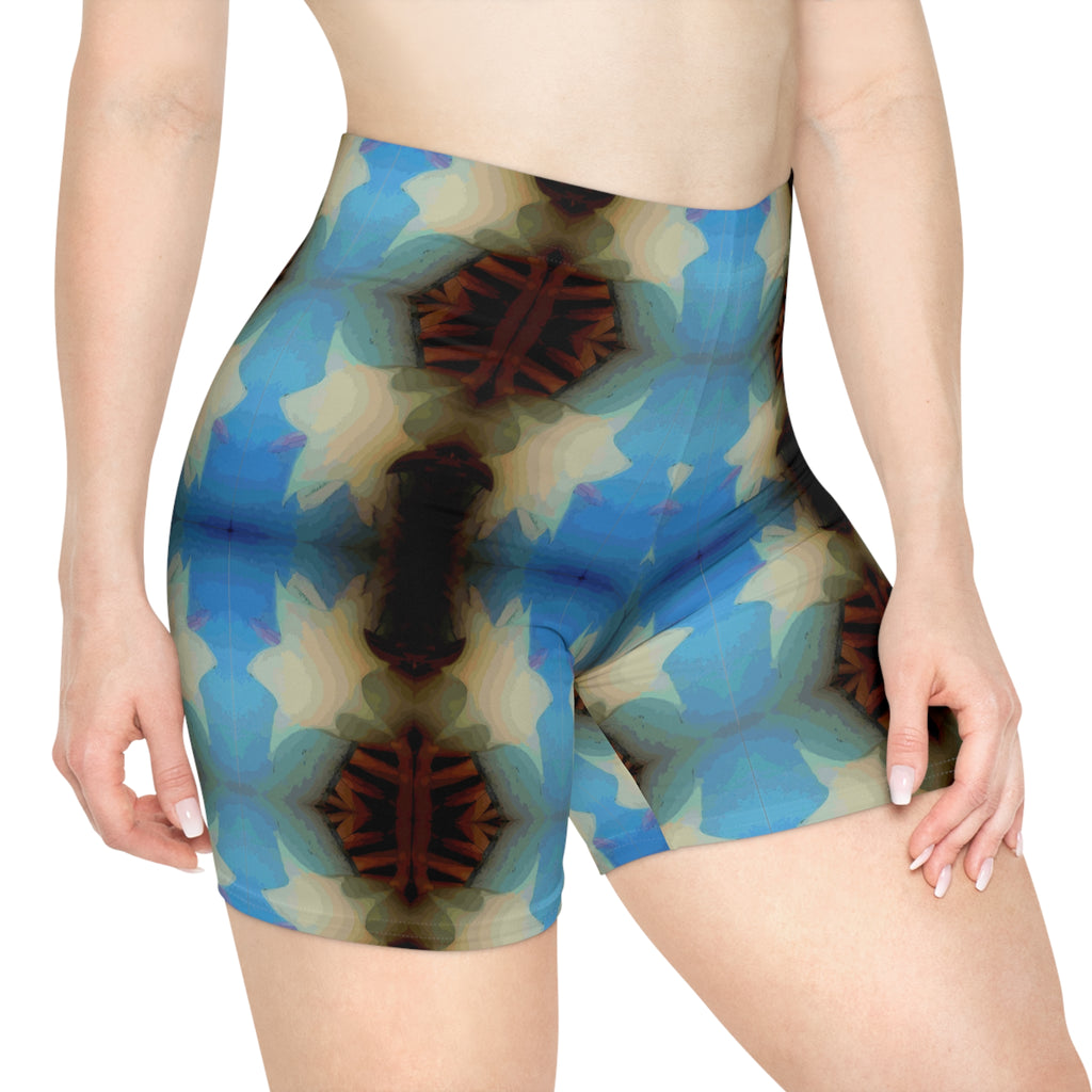 Kaleidoscope Blue Biker Shorts — Women's Patterned Athletic Shorts
