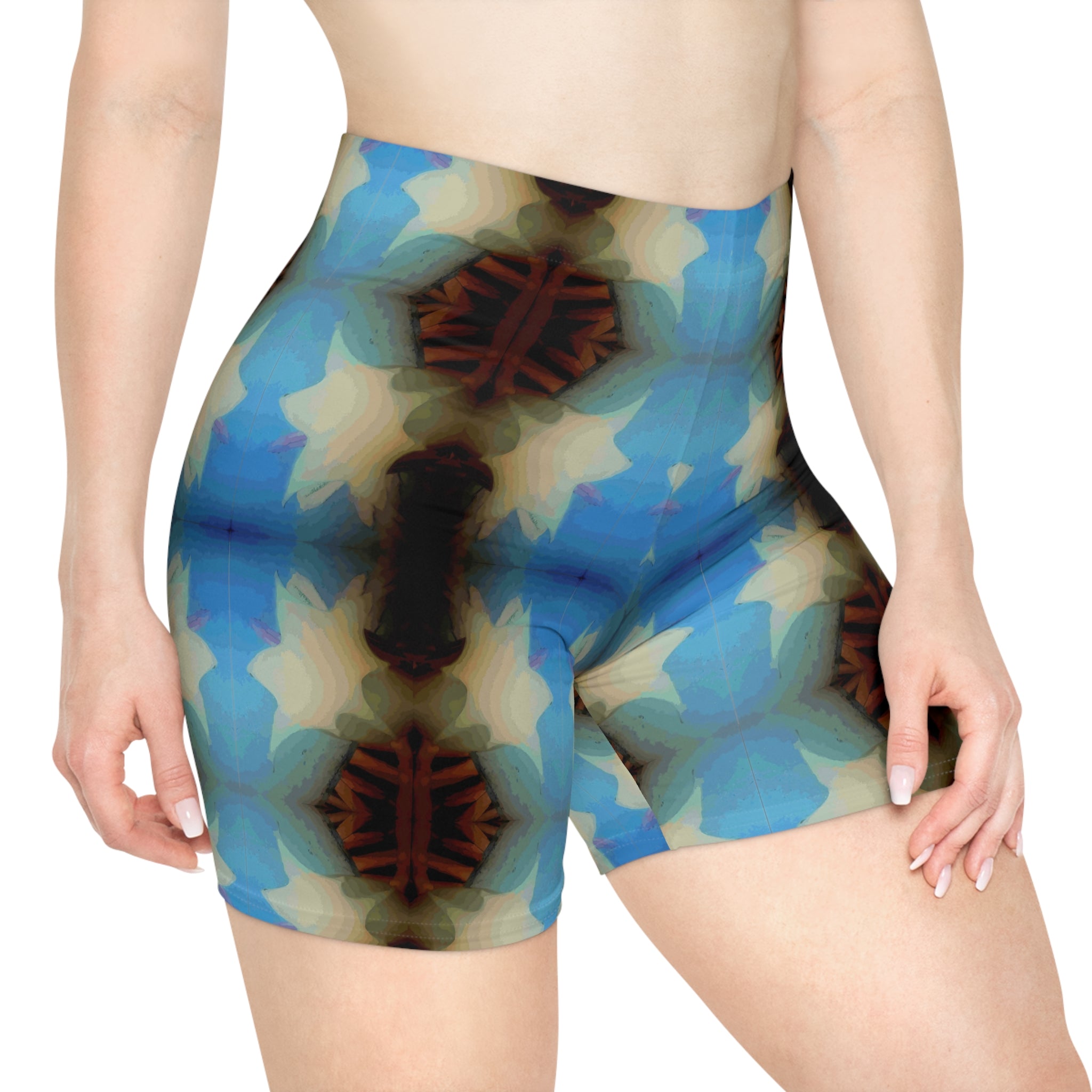 Kaleidoscope Blue Biker Shorts — Women's Patterned Athletic Shorts