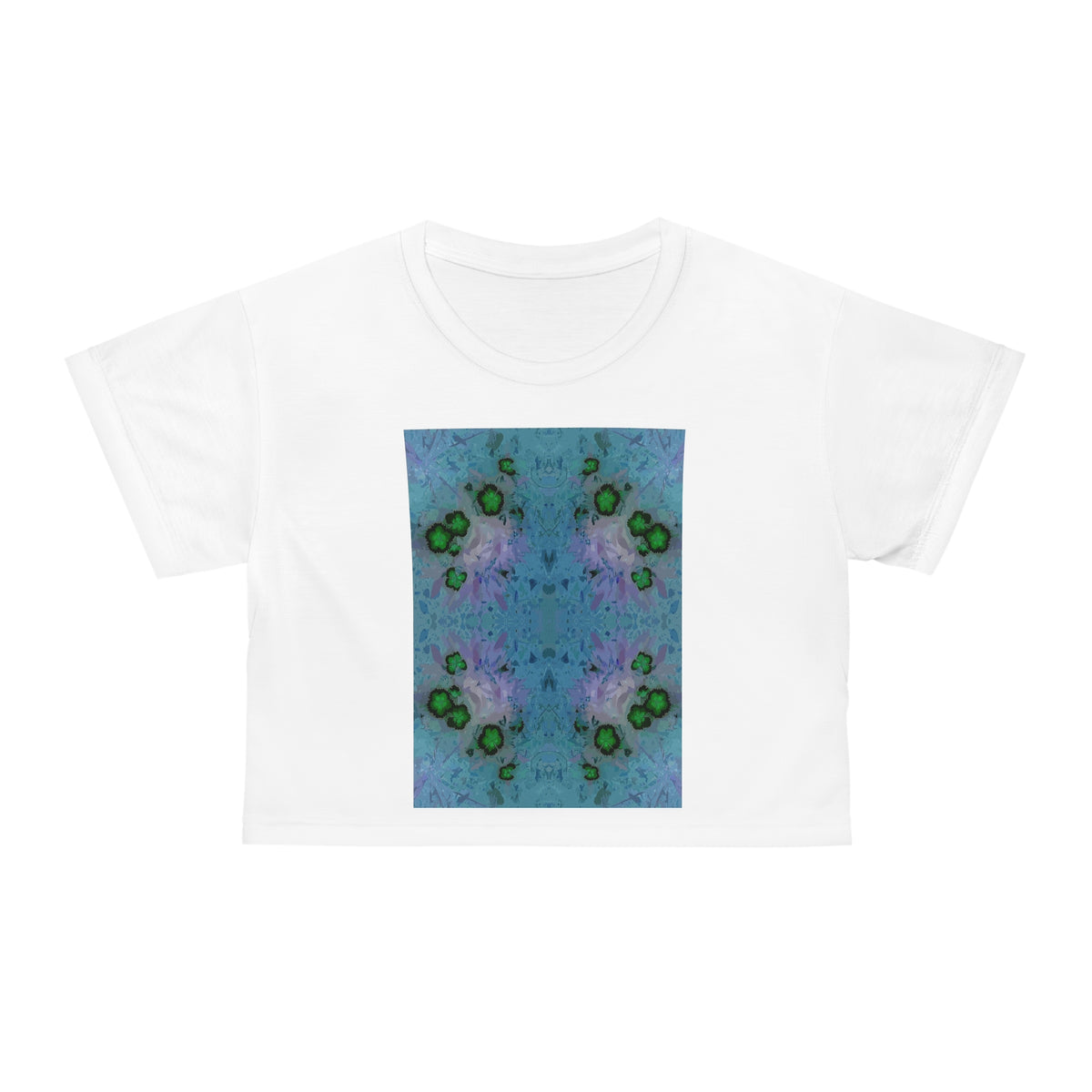 Blue Green Kaleidoscope Crop Tee — Floral Geometric Art Print